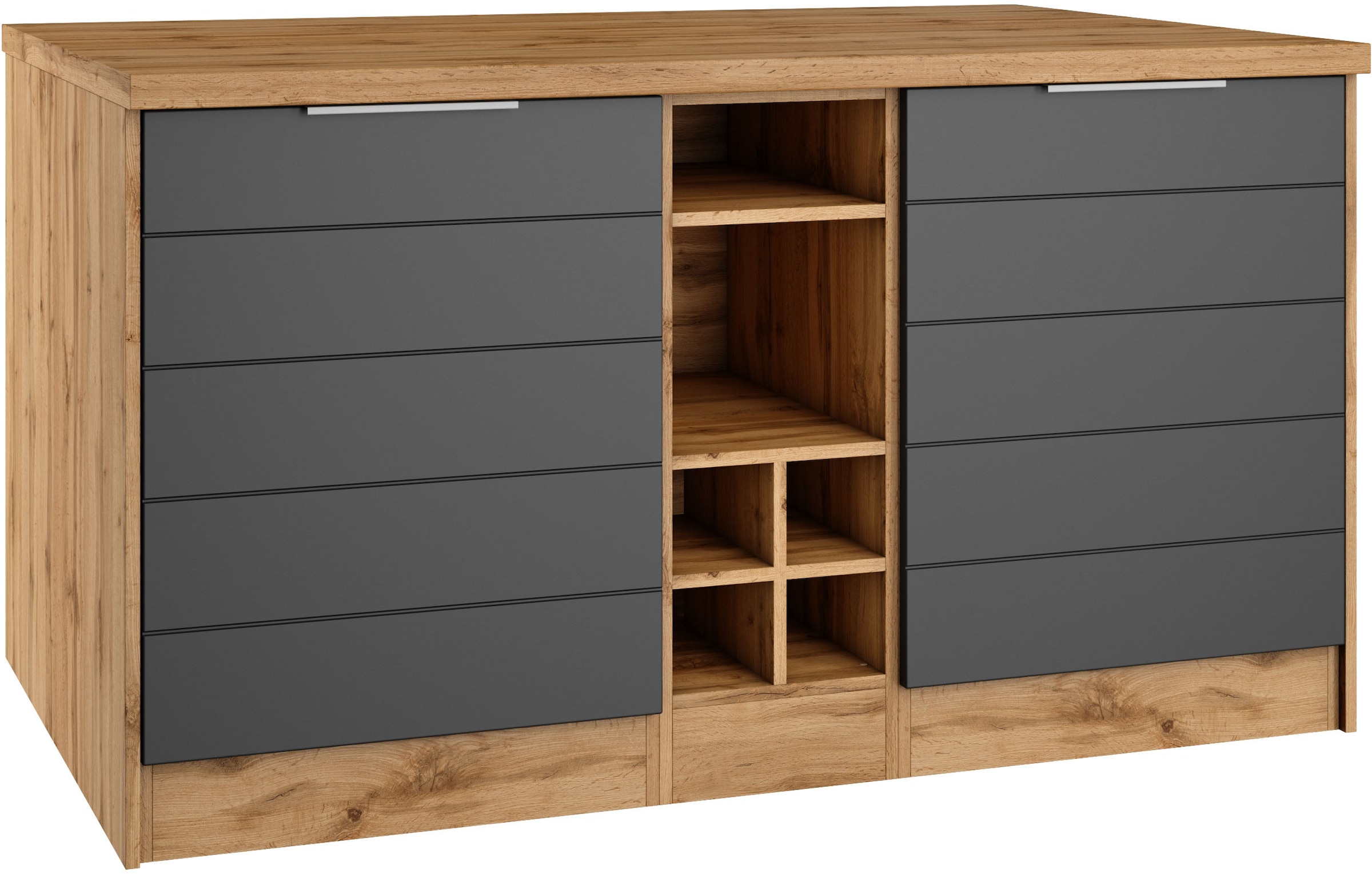 KOCHSTATION Ilot de cuisine »KS-Luhe, Breite 153 cm, mit Flaschenregal« façades MDF, plan de travail épaisseur 38mm
