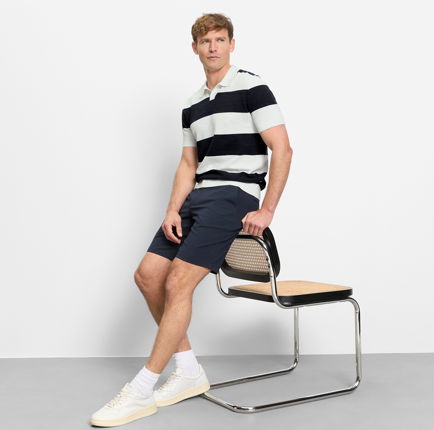 OLYMP T-shirt à manches courtes mit Block-Streifen und im Strick-Look