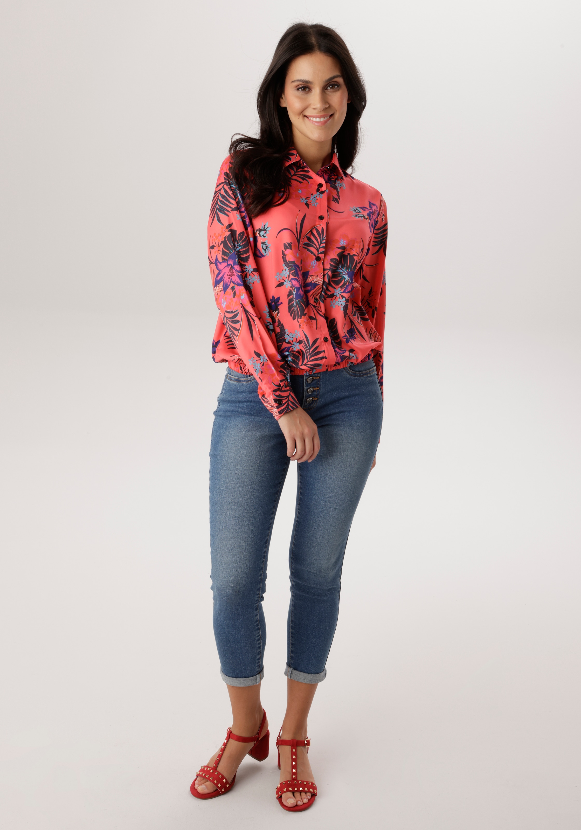 Aniston SELECTED Blouse chemise mit Gummizug am Saum und floralem Allover-Print - NEUE KOLLEKTION