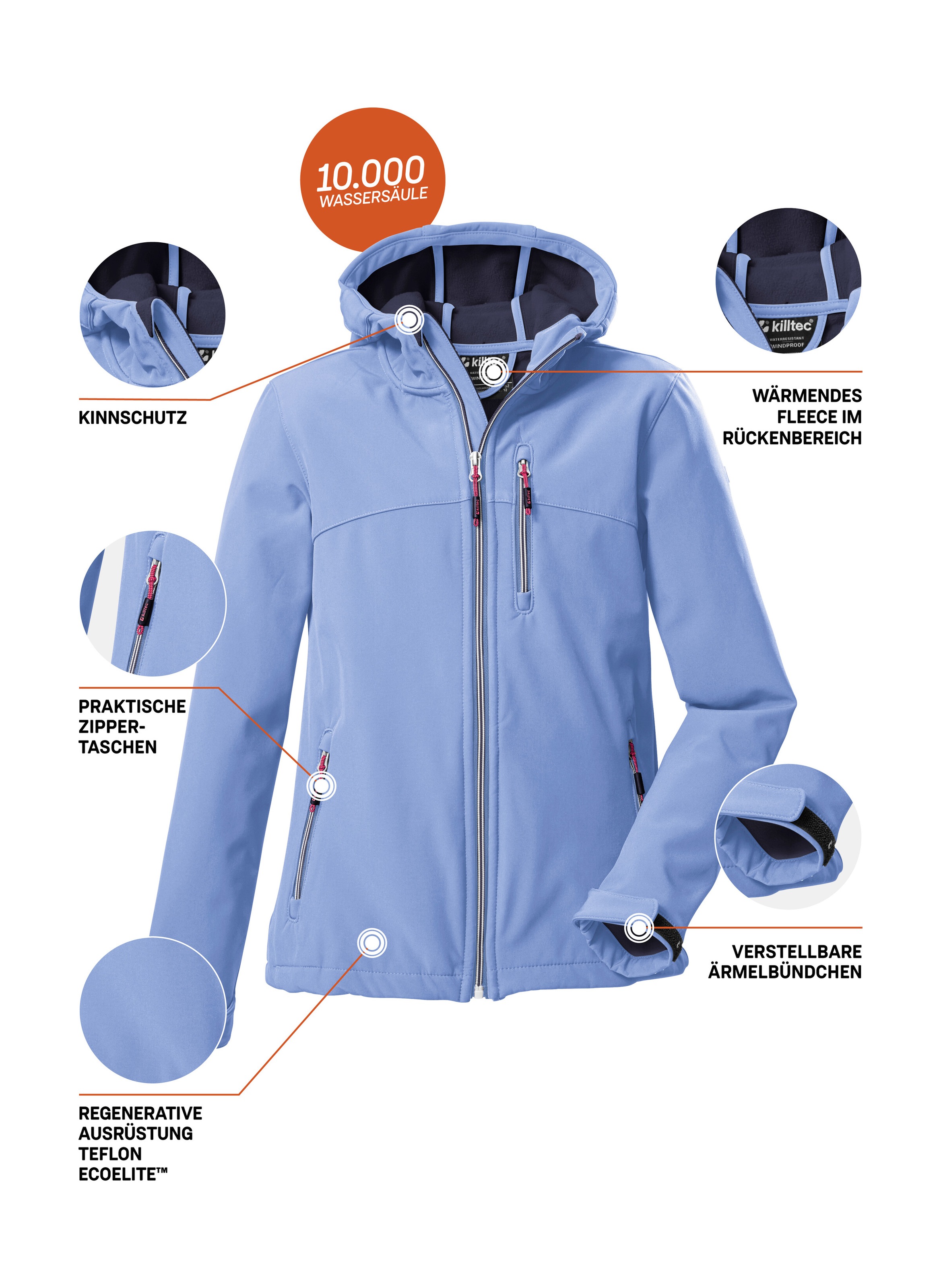 Killtec Softshelljacke »Girls Softshelljacke« Wasserabweisend, verstellbare Kapuze u Ärmel, Fleece-Innenfutter