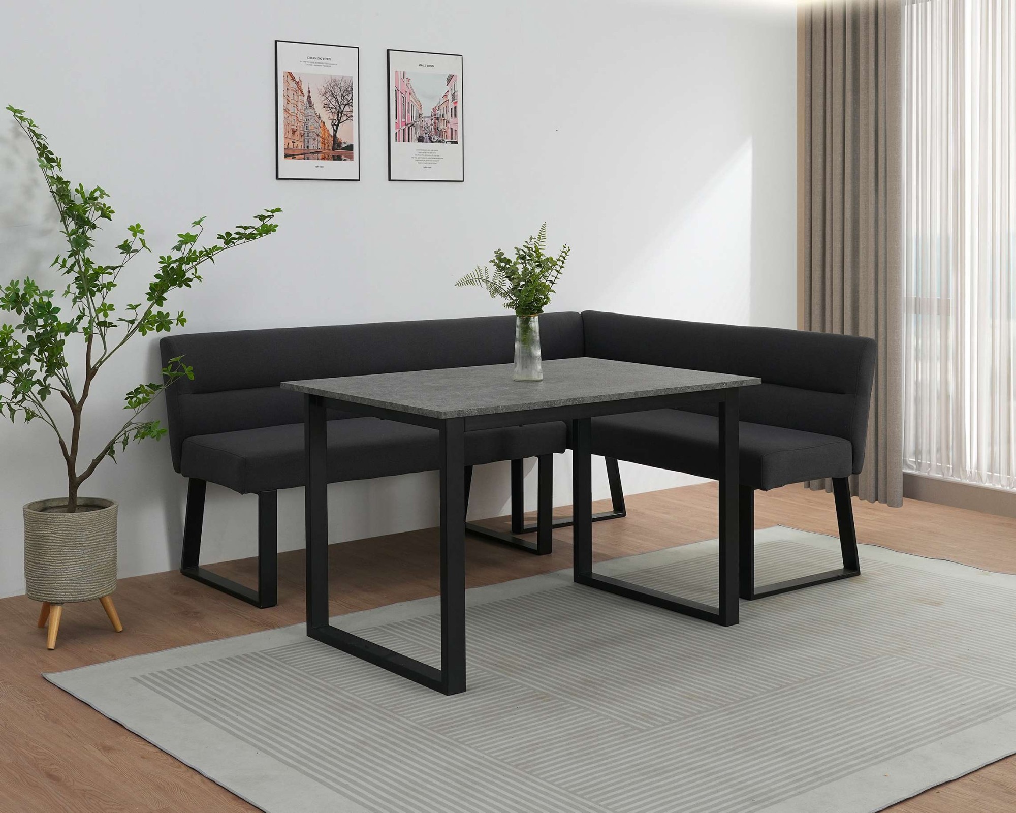 GOODproduct Banc de salle à manger »Ivanna« schwarzes Metallgestell, Webstoff Bezug, Breite 193/152