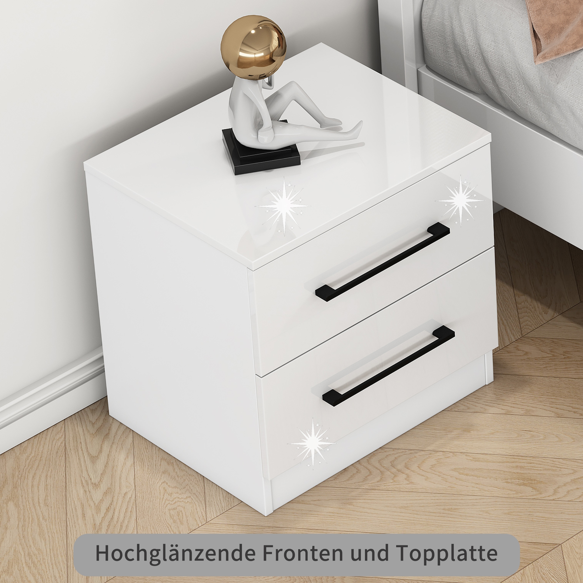 GOODproduct Nachtkommode »Sylt Schlafzimmerschrank Garderobe Schrank hochglanz« Spar-Set, modernes Hochglanz Nachtschrank Set (2 Stück) Stilvolles Design, 2 Stk. tlg. Nachttisch Bestseller Beistelltisch Kommode