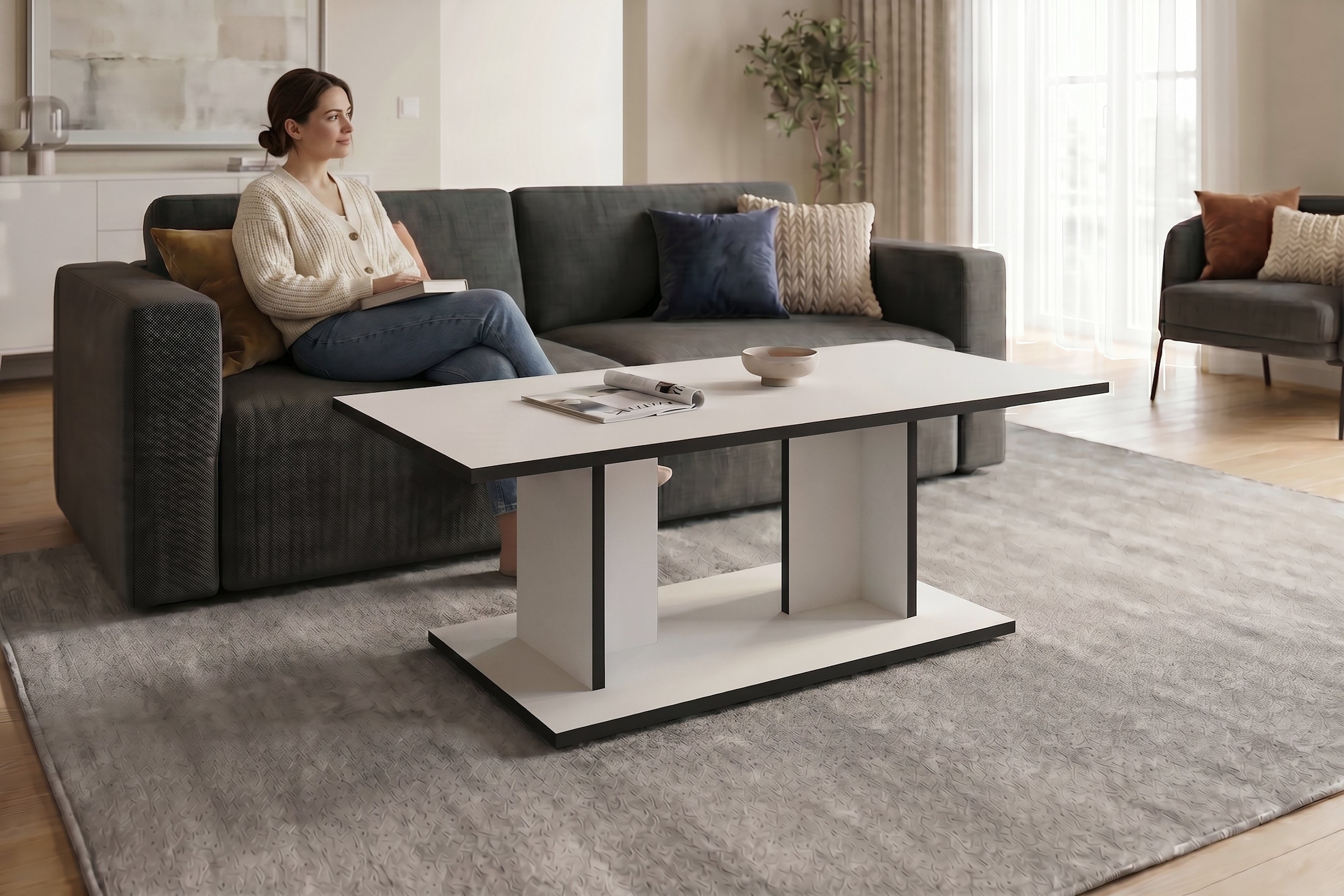 byLIVING Couchtisch »TOM« Eiche-Optik oder Weiss, Kante schwarz, Belastbarkeit 40 kg, B: 110 cm