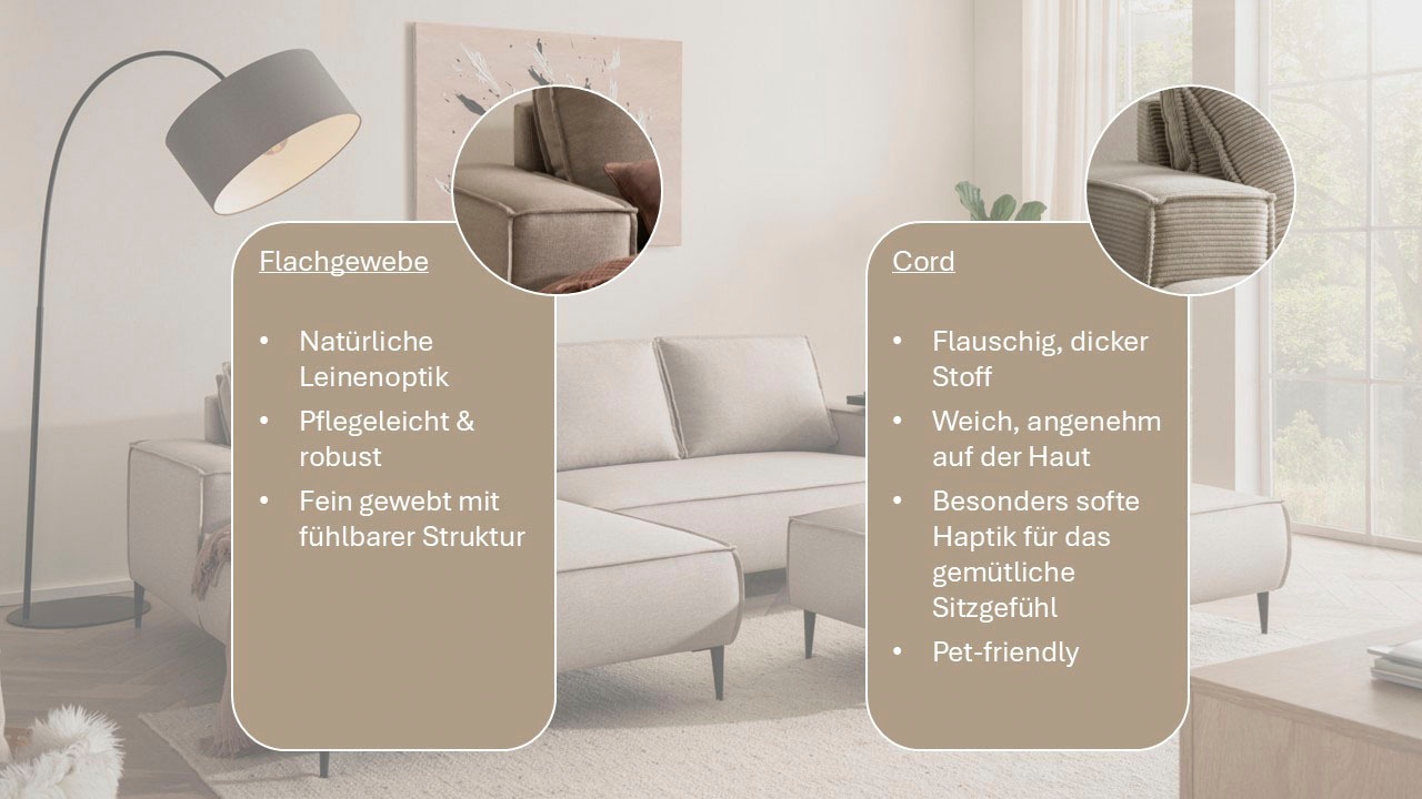 GOODproduct Canapé d'angle »TVINNU Leinenoptik, L-Form, Breite 275 cm« au choix méridienne droite/gauche, pieds noirs, confort d'assise agréable