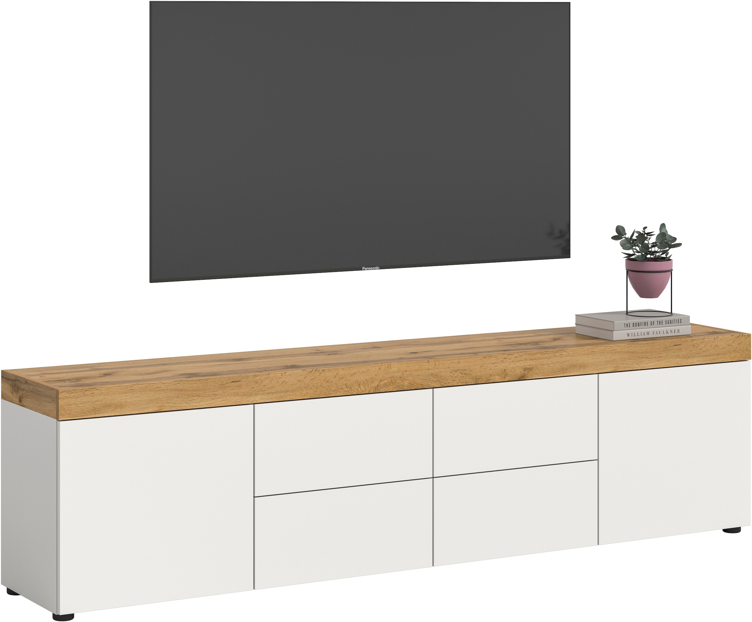 GOODproduct Lowboard »MAMBO, TOPSELLER!, Breite 200cm, 2 Türen, 4 Schubkästen, push-2-open« 2 farbige Ausführung, in verschiedenen Farben erhältlich, 1 Stk. tlg. Lowboard, TV Unterschrank, Tv-Schrank, Wohnzimmer