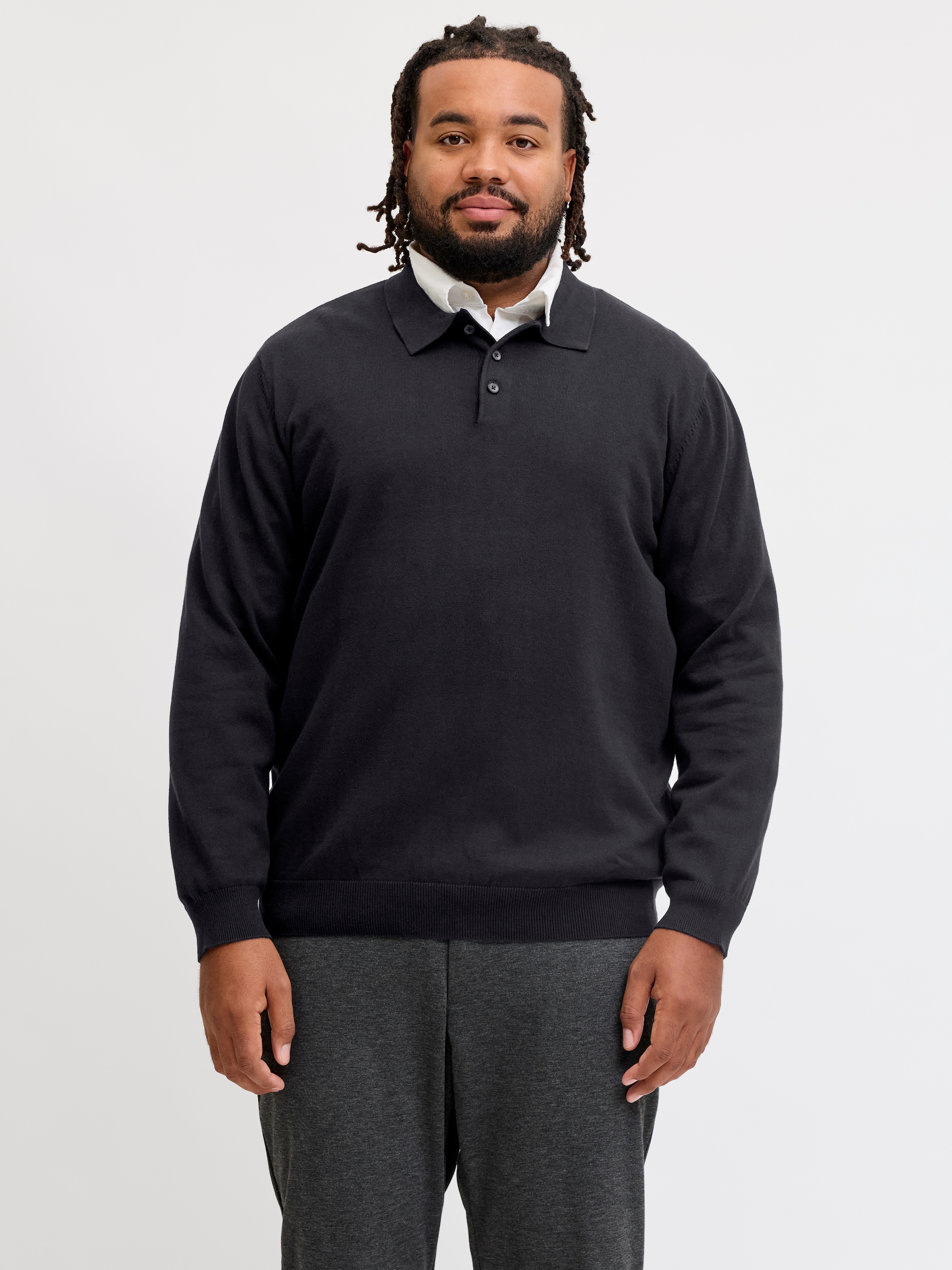 Jack & Jones PlusSize Pull à col polo »JJEBASIC KNIT LS POLO SN PLS« coton, coupe régulière