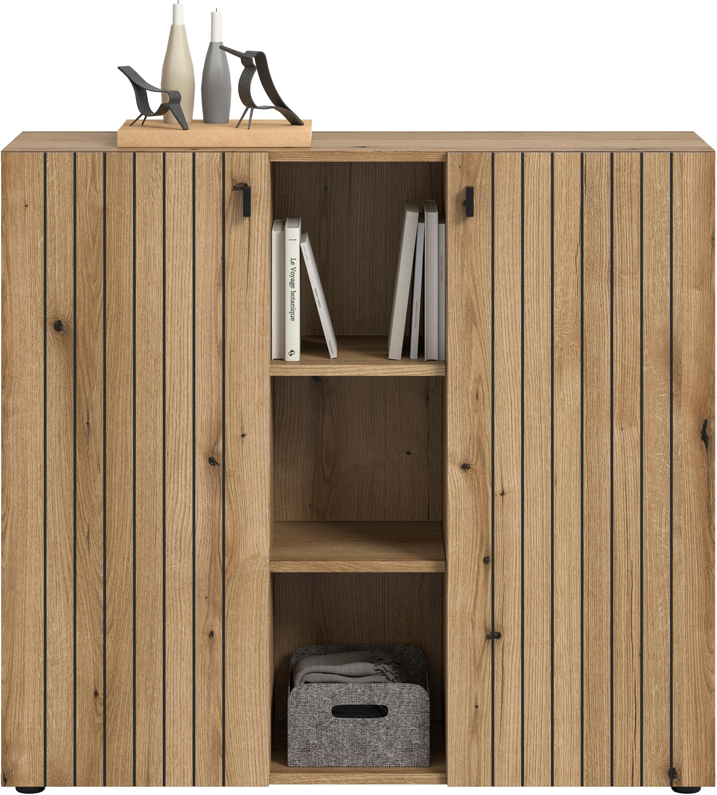 Home affaire Armoire à chaussures »TATIO, Breite 106 cm, Rillenoptik, offene Fächer, 2 Türen« 1 cuis tlg. Schuhschrank, Schuhkommode, Flurkommode, Kommode