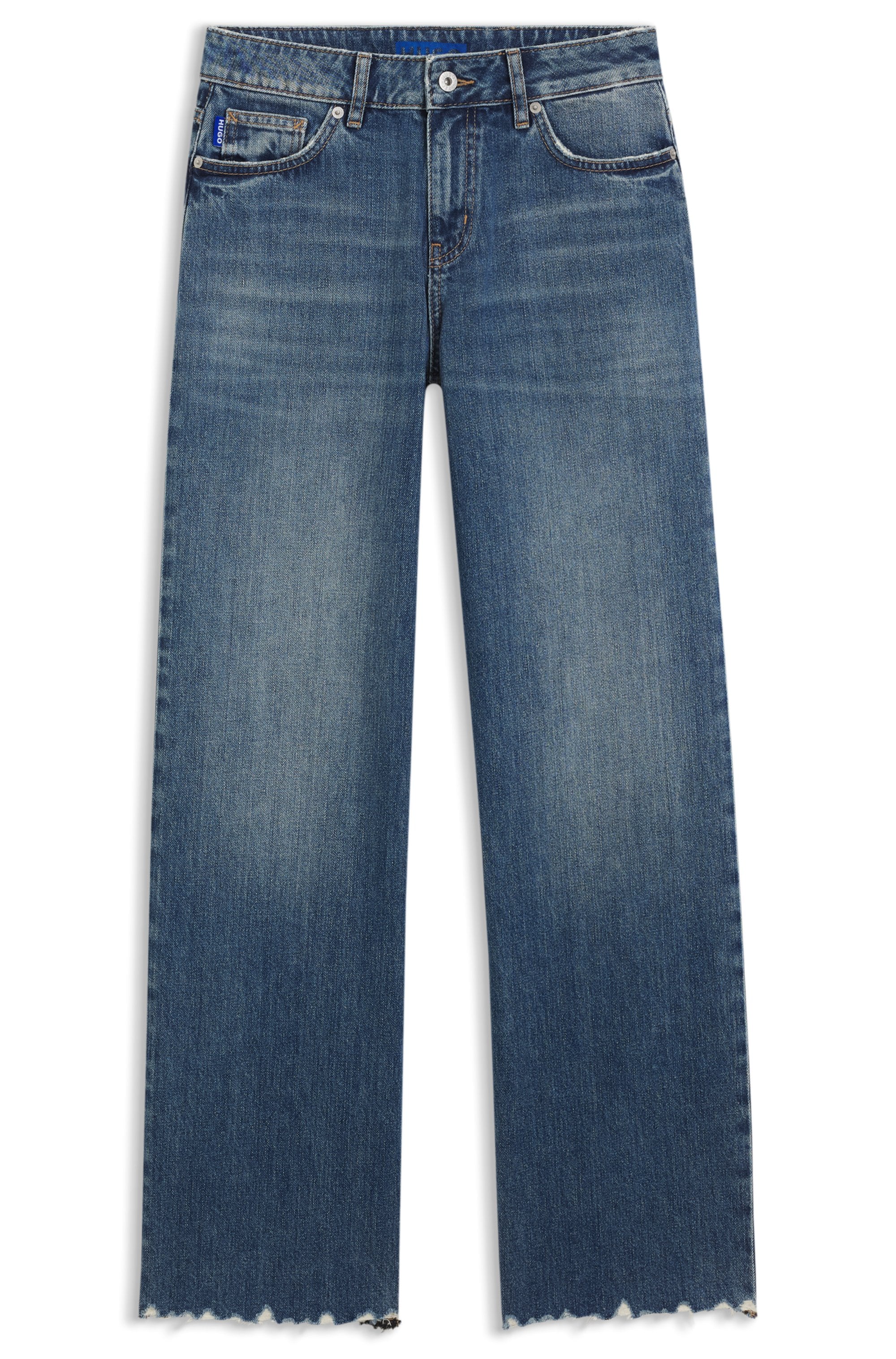 HUGO Loose-fit-Jeans »Gamala« mit ausgefranstem Saum, Baggy-Fit