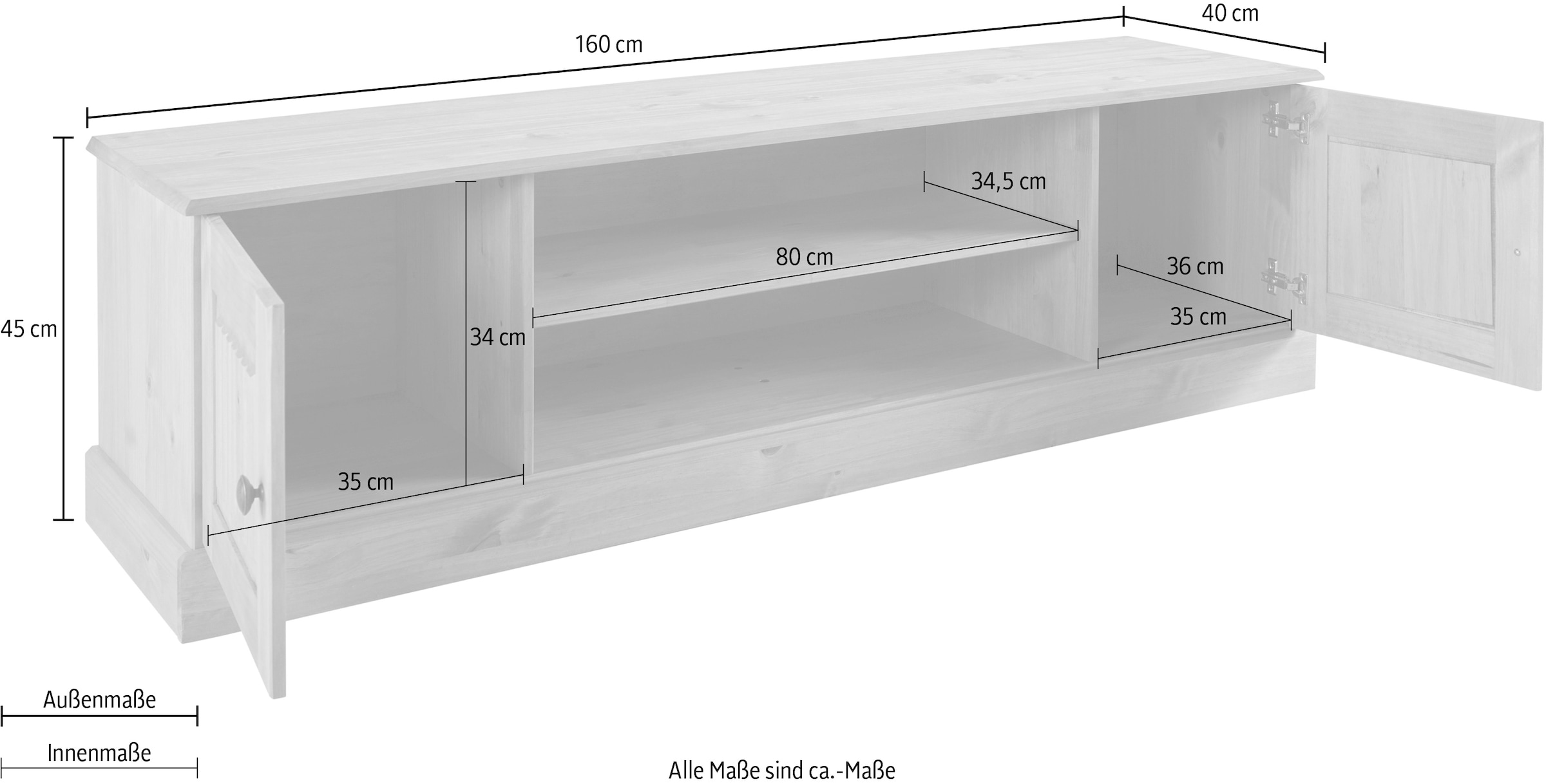 GOODproduct Lowboard »Liotta« Kommode mit Kabeldurchgang + 1 lose Einlegeboden, massives Kiefernholz