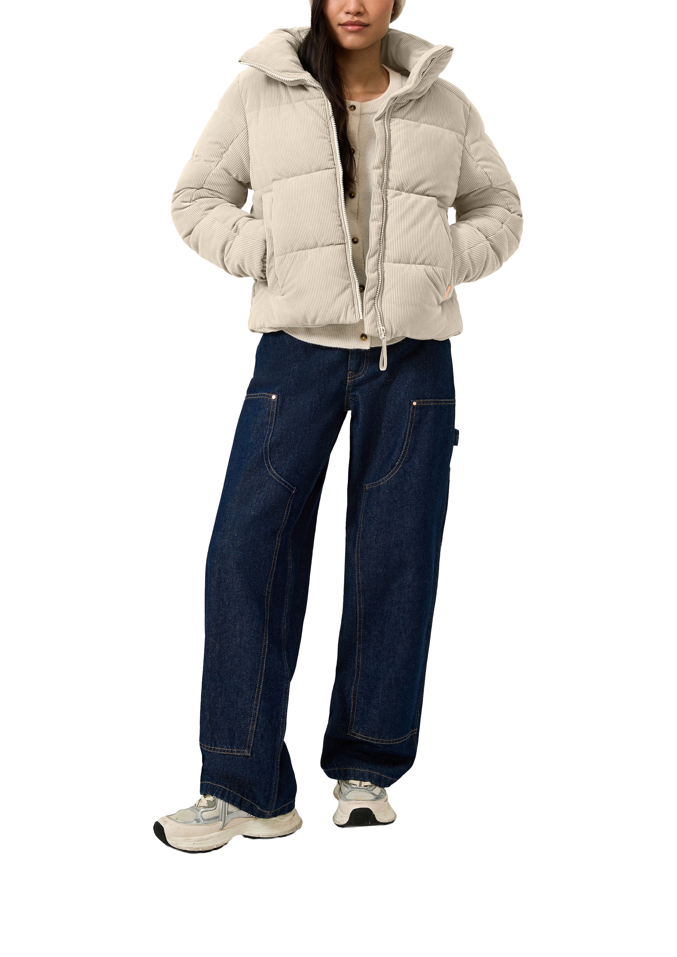 QS Steppjacke ohne Kapuze Winterjacke in Cord-Optik mit Stehkragen