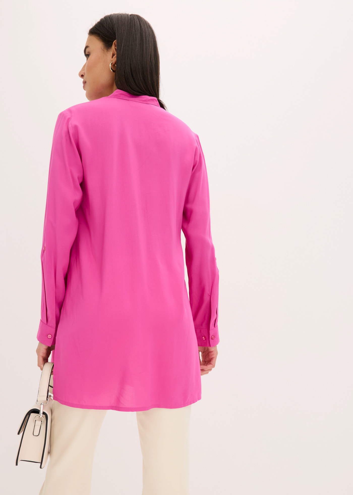 bonprix Longbluse gerade Passform, mit langem Arm, aus Viskose, mit Stehkragen