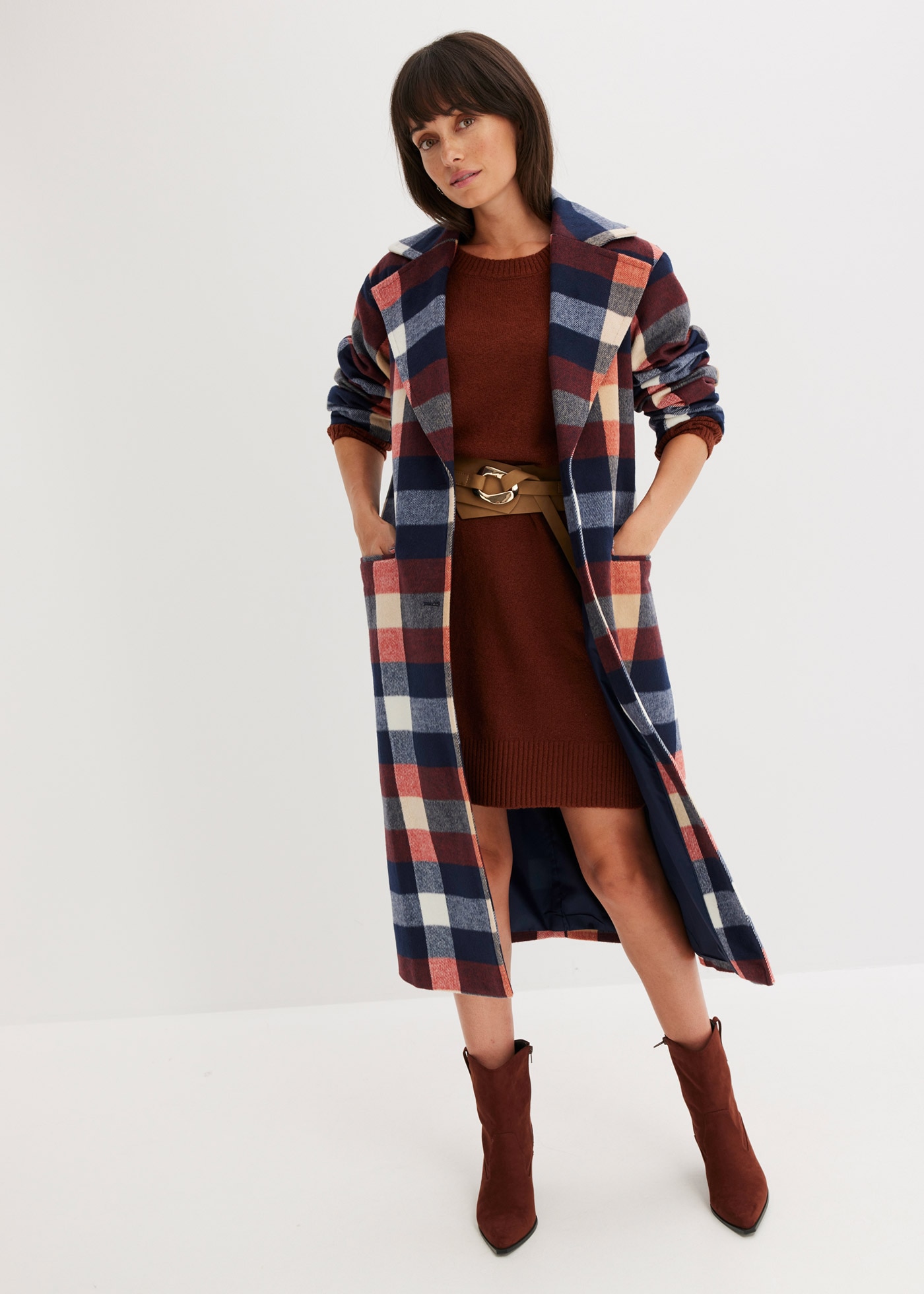 bonprix Robe en sweat »Oversize-Strickkleid« aus Materialmix, Oversize Passform, knielang, mit Seitenschlitzen