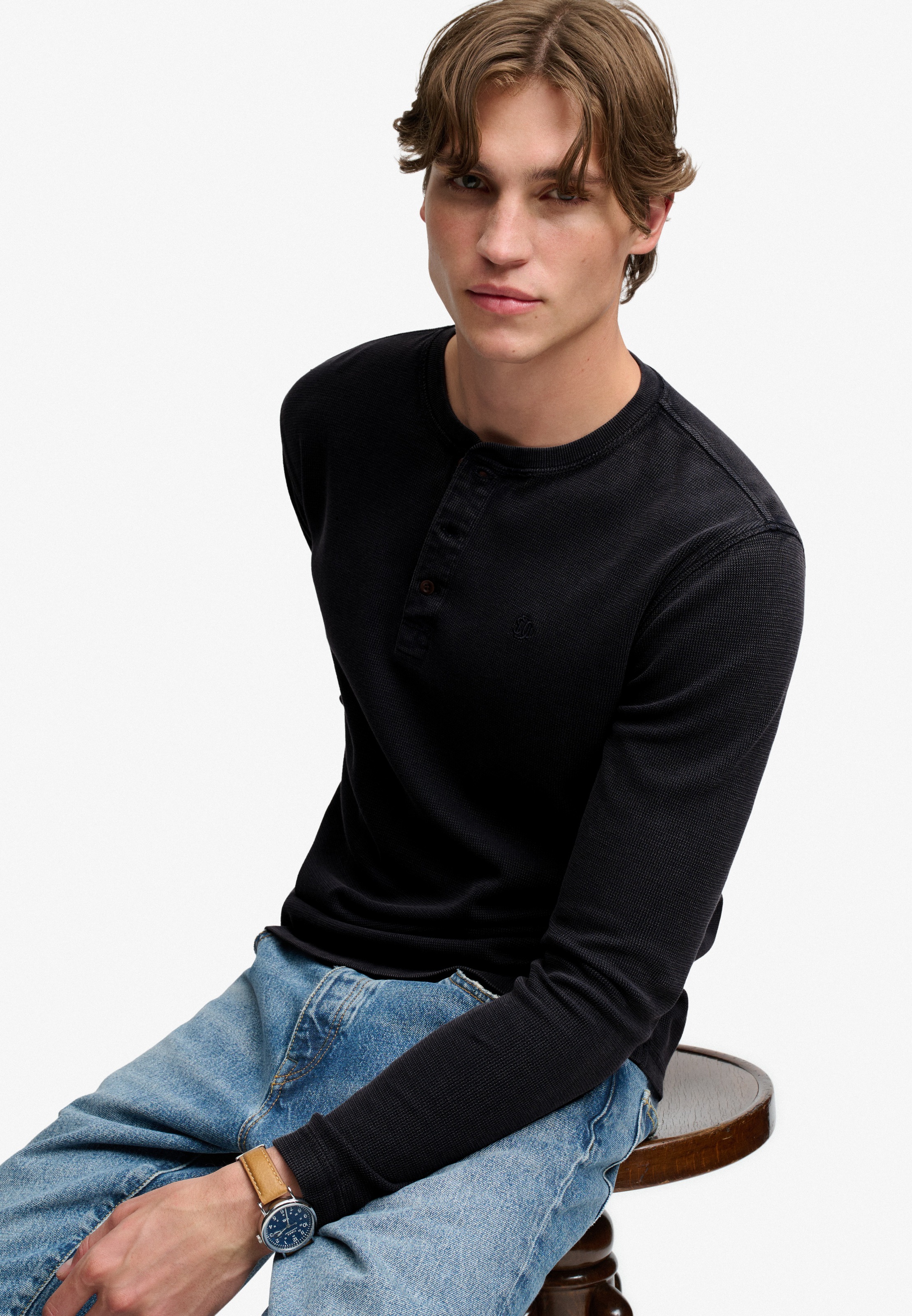 Superdry Langarmshirt »WAFFLE LONG SLEEVE HENLEY TOP« Baumwolle, relaxed fit