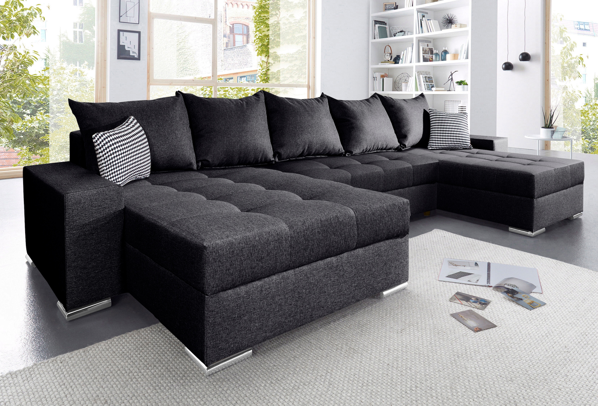 COLLECTION AB Paysage de salon »Josy XXL U-Form, B: 333 cm, mit 2 Recamieren 77 & 97 cm« Bettfunktion, Bettkasten & 2 Zierkissen, Federkern