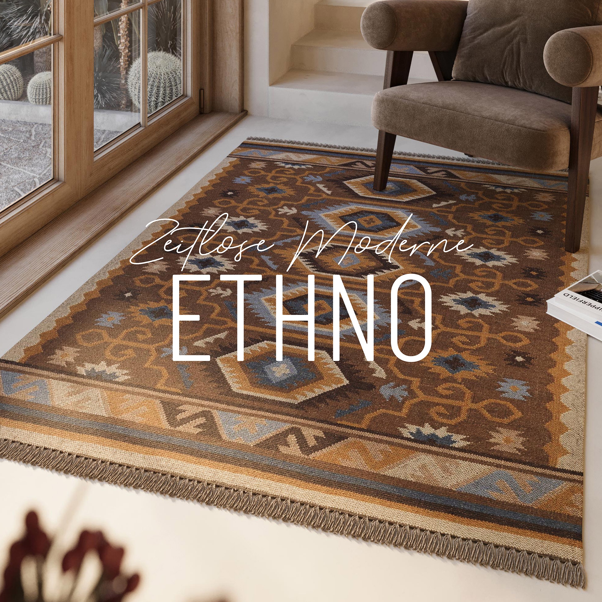 Green Looop Tapis en laine »Valere« Rectangulaire 5 mm Höhe Fransen, Kelim, handgewebt, Natur, Wohnzimmer, Schlafzimmer, Ethno