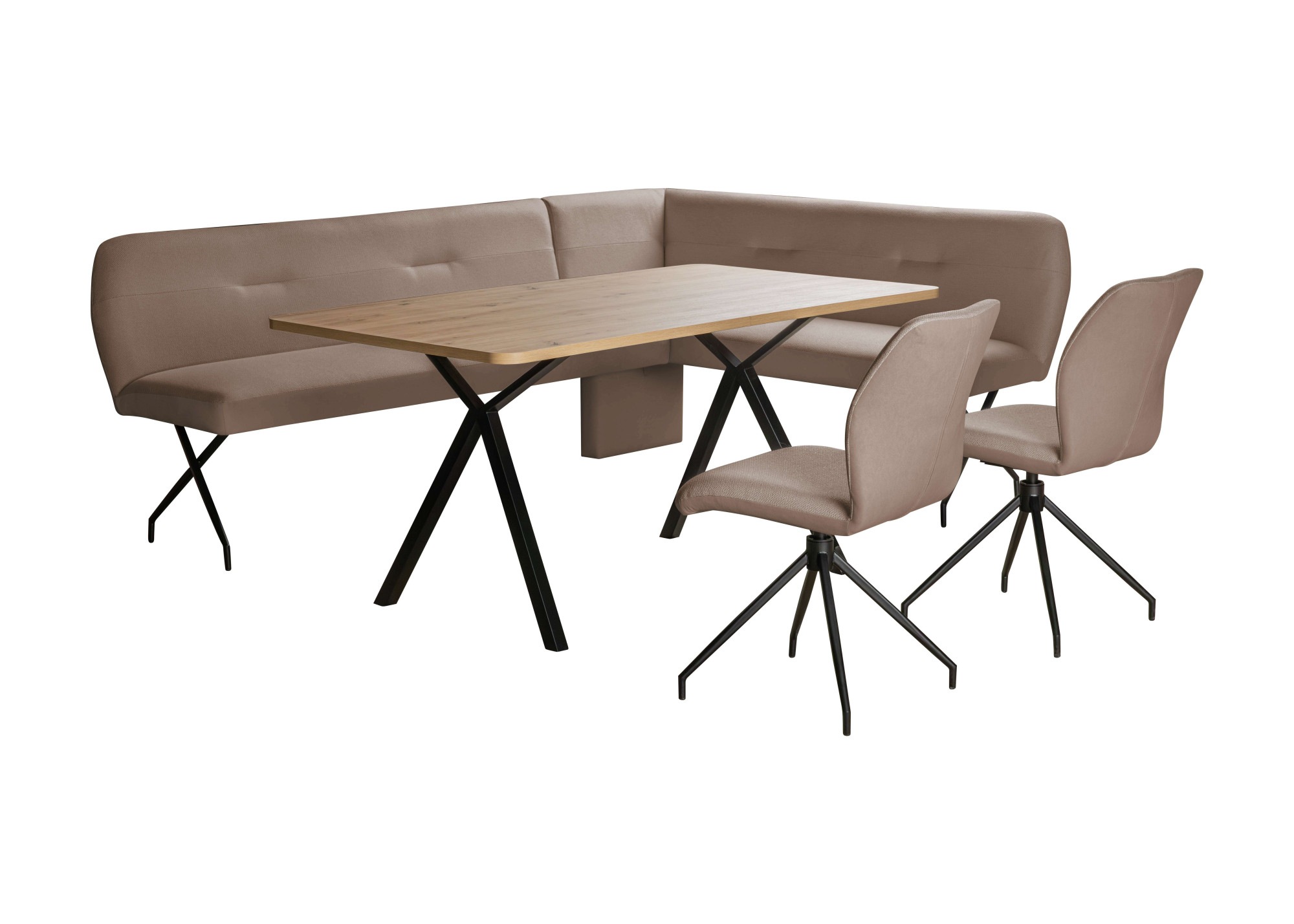 GOODproduct Ensemble de bancs d'angle »Bruna Essecke, Sitzgruppe, Eckbankgruppe, Küchenbankgruppe« Ensemble, 4tlg, 4 pièces tlg. Stuhl: 360° drehbar (Rückst.), 2-Stoff-Design. Wellenfederung Eckbank