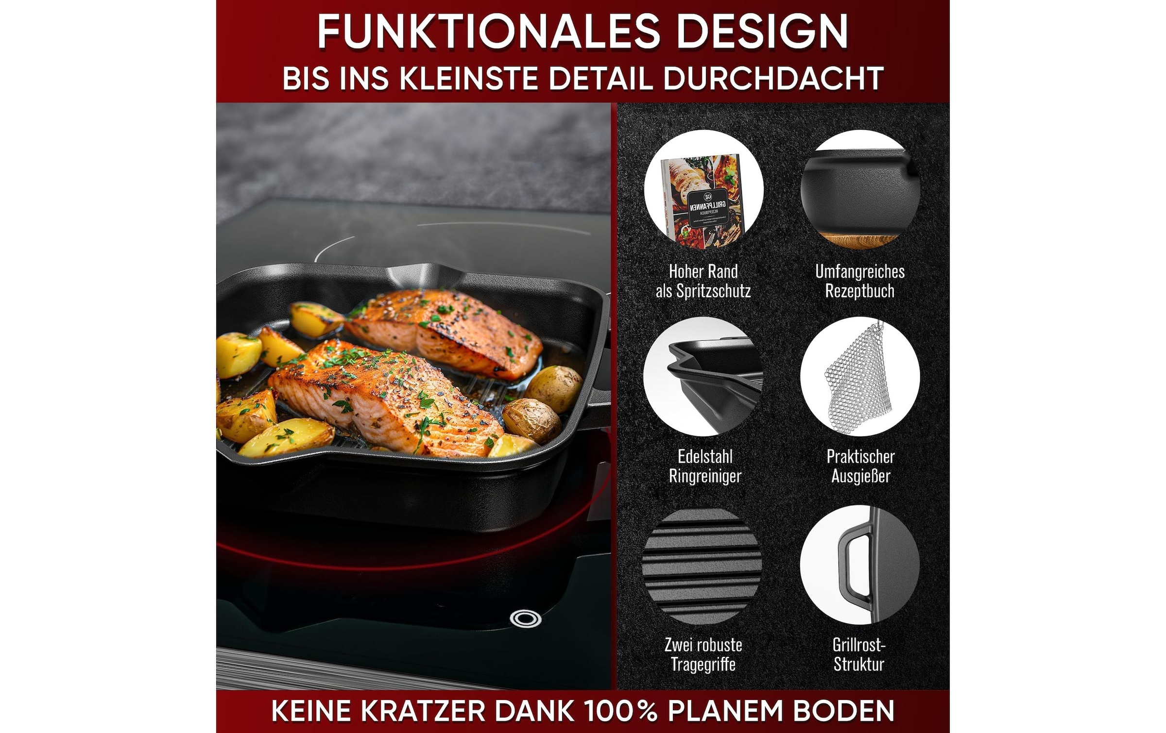   Grillpfanne »Gusskoenig 26 cm mit Ringreiniger« Gusseisen;Gas;Glaskeramik-Kochfeld;Induktion