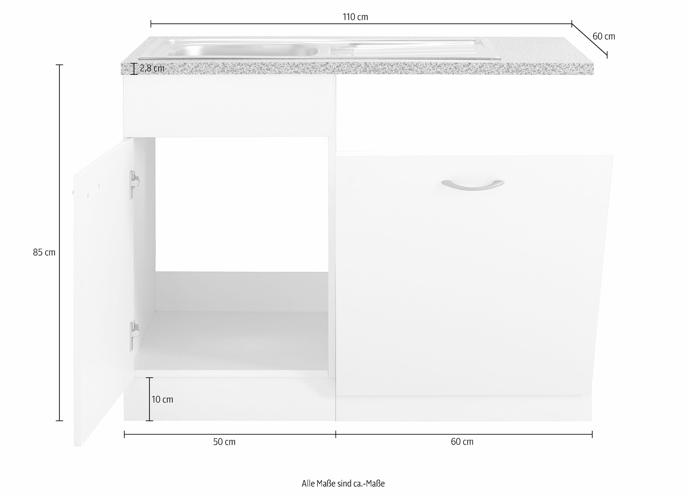 wiho Küchen Spülenschrank »Kiel« 110 cm breit, inkl. Tür/Griff/Sockel für Geschirrspüler