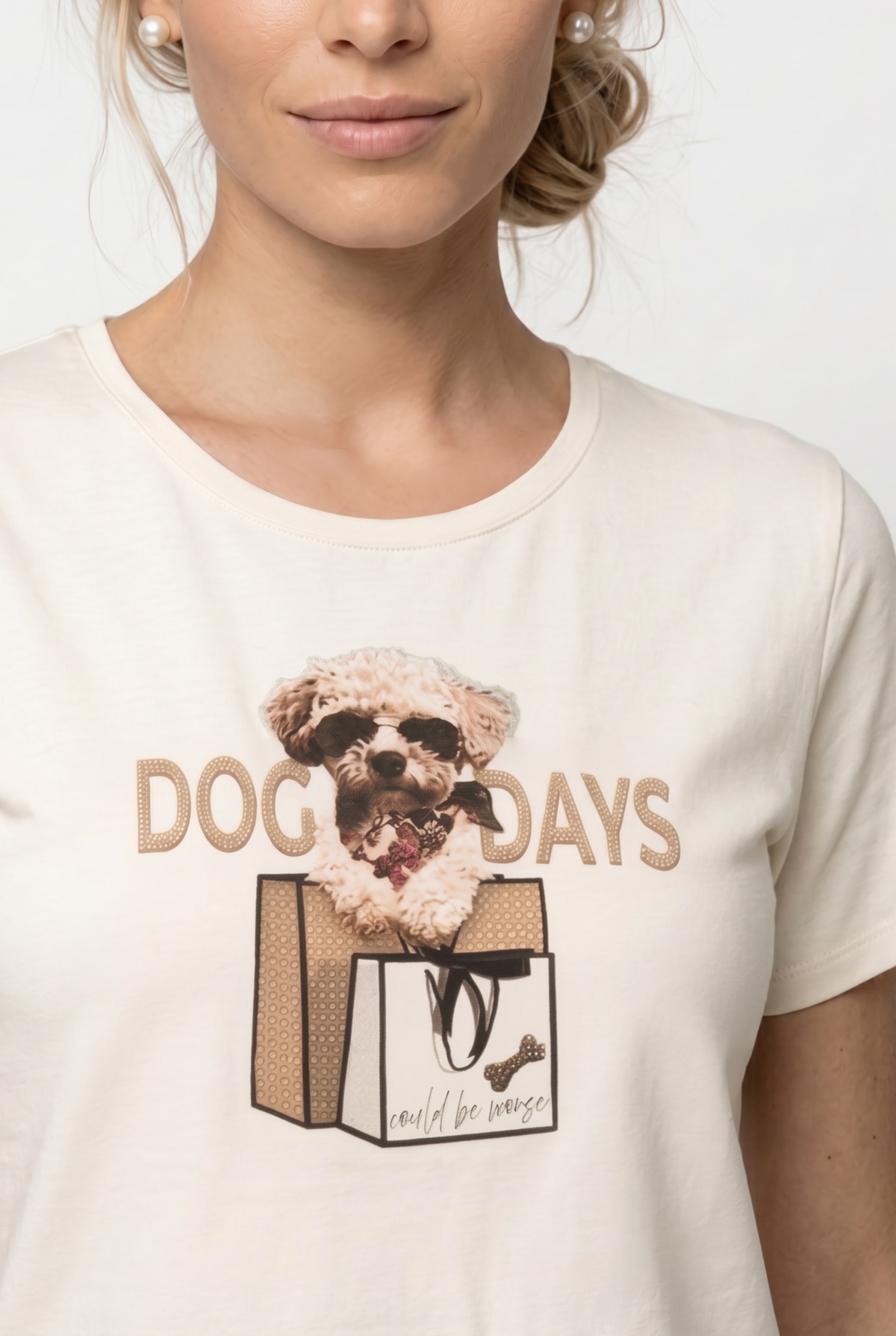 Monari T-Shirt »Shirt Druck + Schmuck« Regular fit mit Rundhalsausschnitt