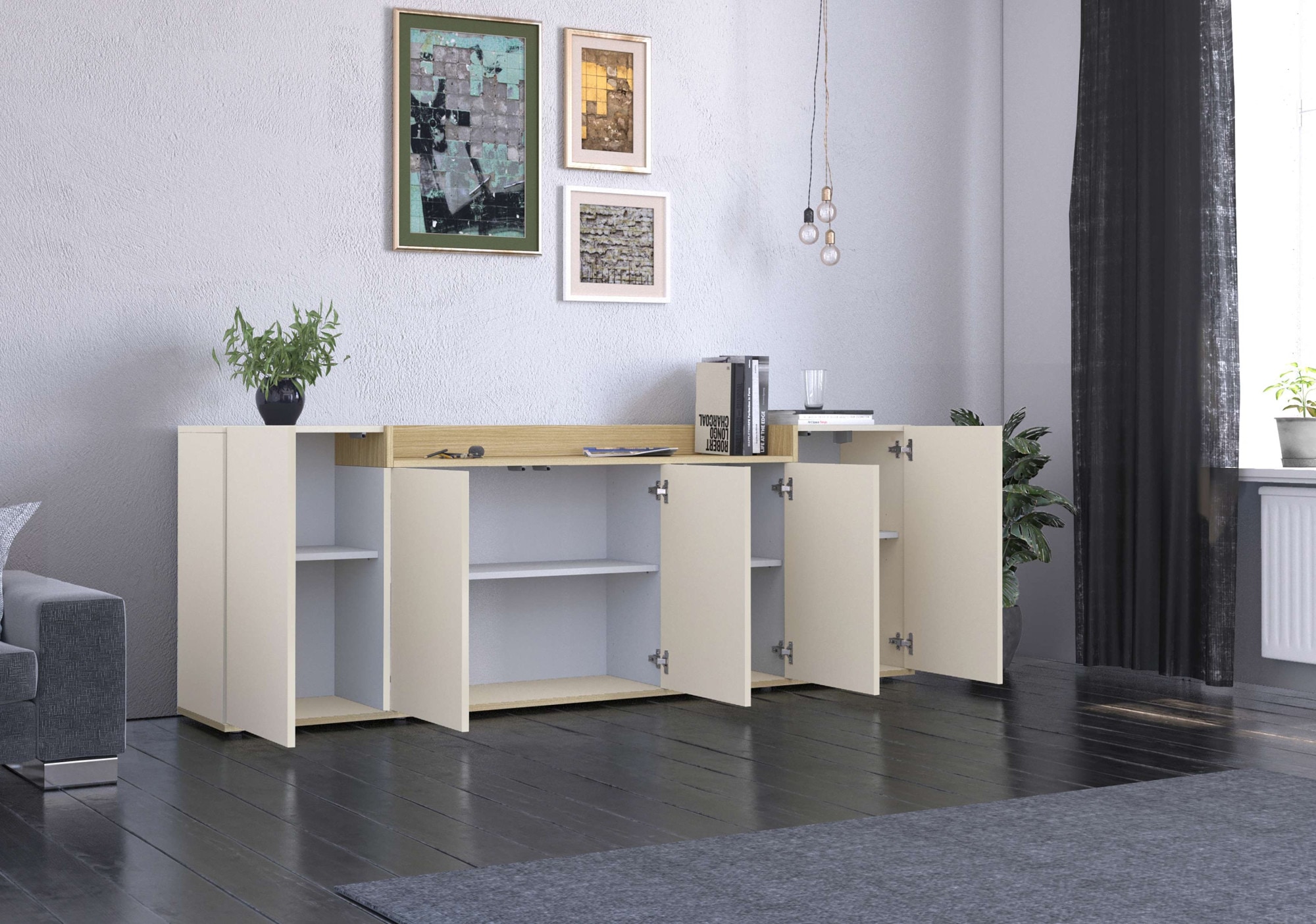 GOODproduct Sideboard »BOLSENA, Kommode, Schrank,Lowboard mit 8 Fächer und offenes Ablagefach« 1 Stk. tlg. stehend/hängend montierbar, Made in Italy, B/T/H: 200 × 35 × 71,2 cm