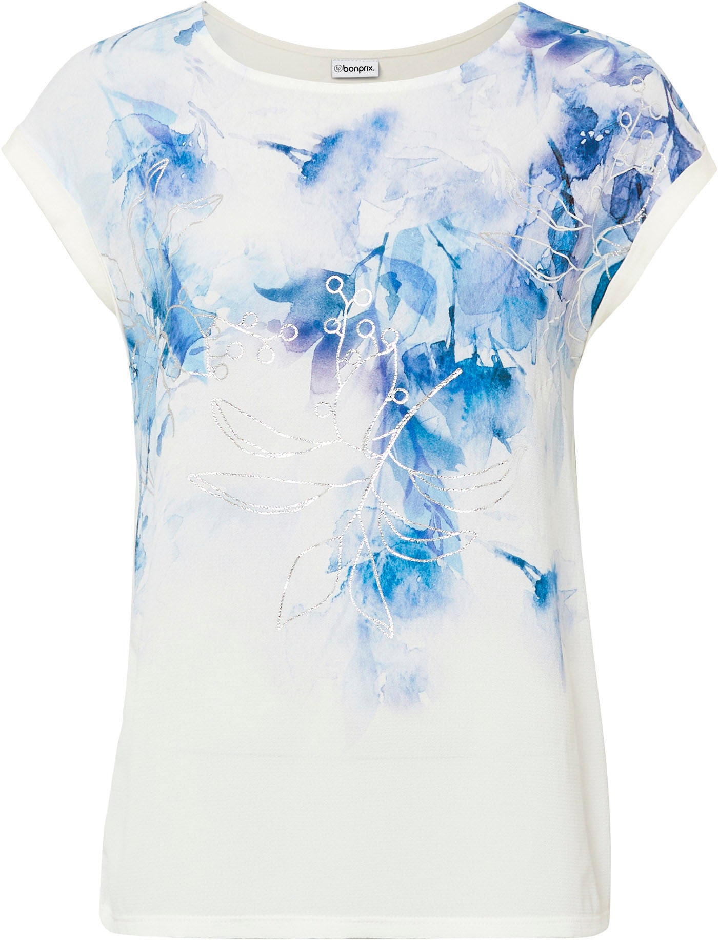 bonprix Blusenshirt figurumspielende Passform, Kurzarm, toller Materialmix