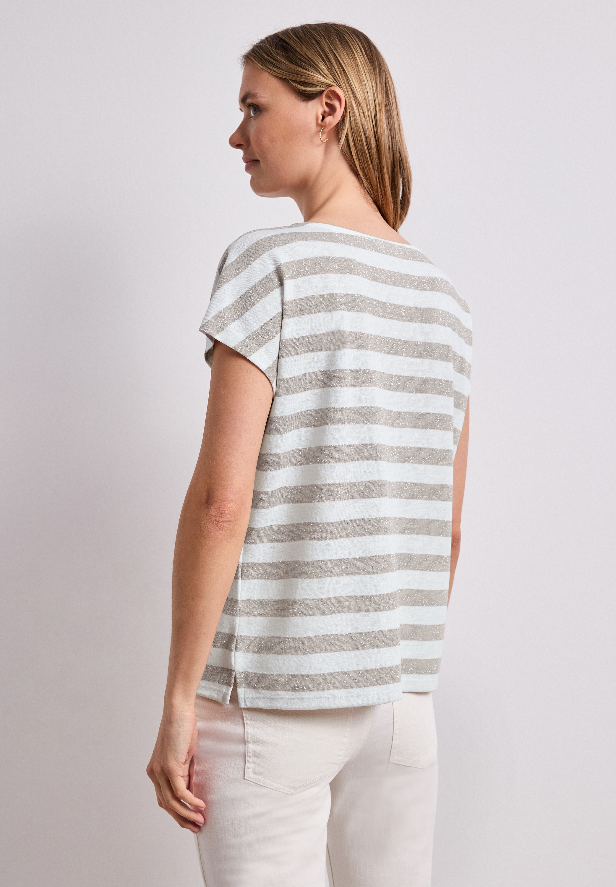 STREET ONE Haut de chemise Motif rayé avec détails pailletés, fentes latérales