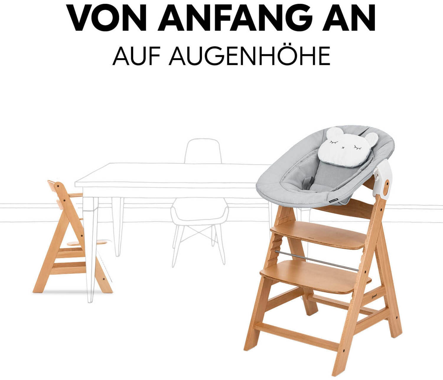 Hauck Hochstuhl »Alpha Newborn Pre, Nature Grey« () mit Newborn Aufsatz; FSC® - schützt Wald