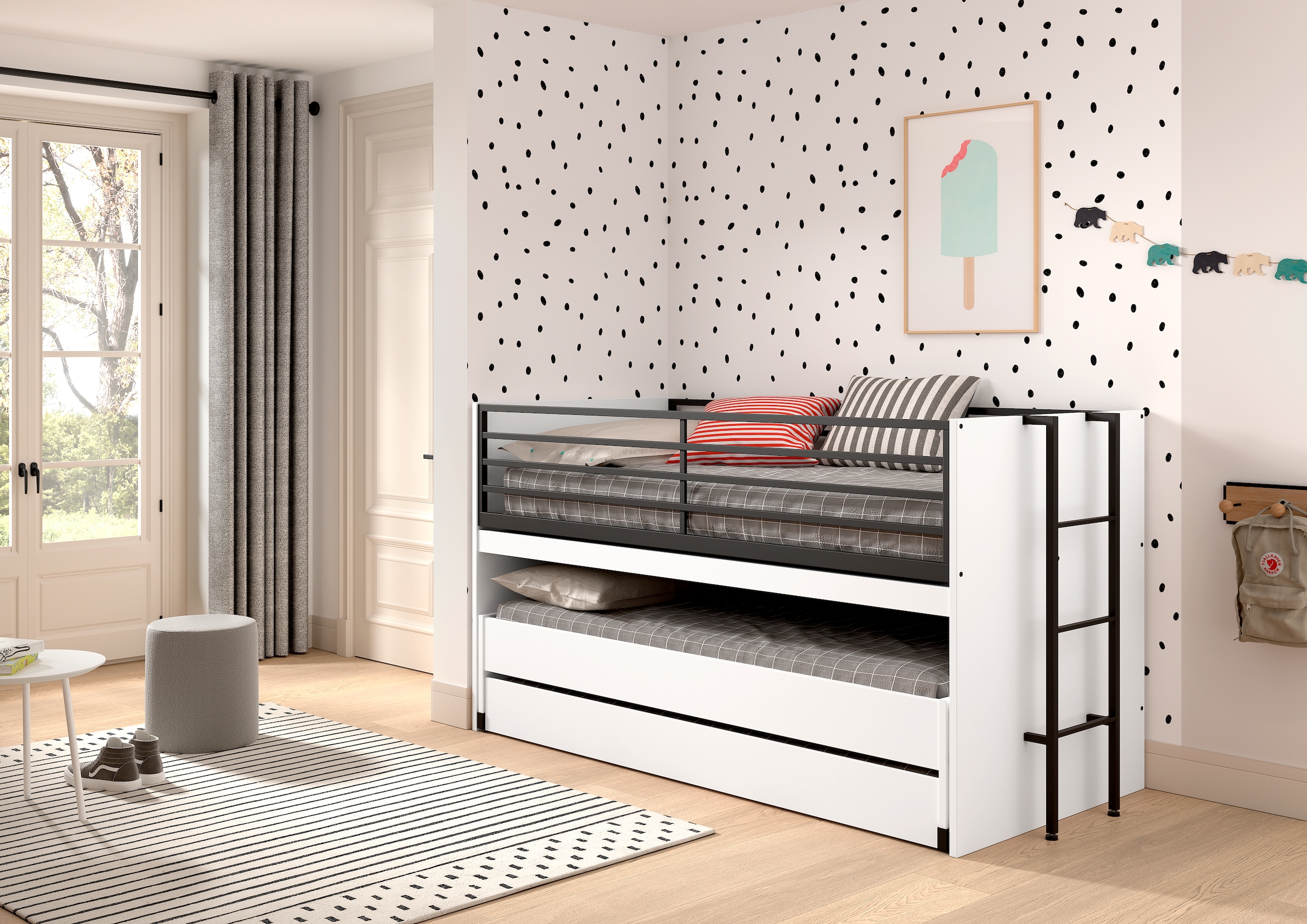 Vipack Lit superposé »praktisches Etagenbett mit viel Funktion, 2 Dekore zur Wahl« L/H/P env. 219x114x98 cm, échelle métal et protection anti-chute noire,  pour petits espaces, 2 surfaces de couchage, tiroir-lit, incl. bureau
