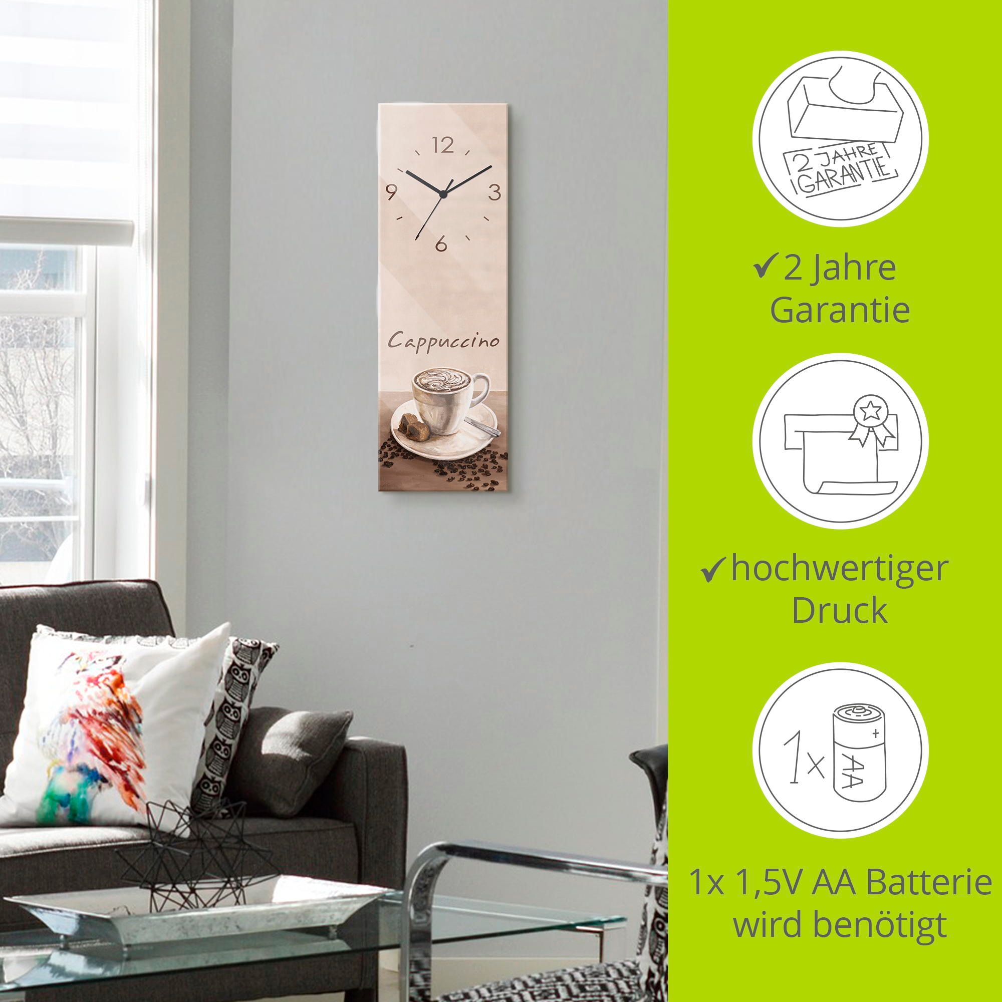 Artland Wanduhr »Cappuccino - Kaffee« wahlweise mit Quarz- oder Funkuhrwerk, lautlos ohne Tickgeräusche