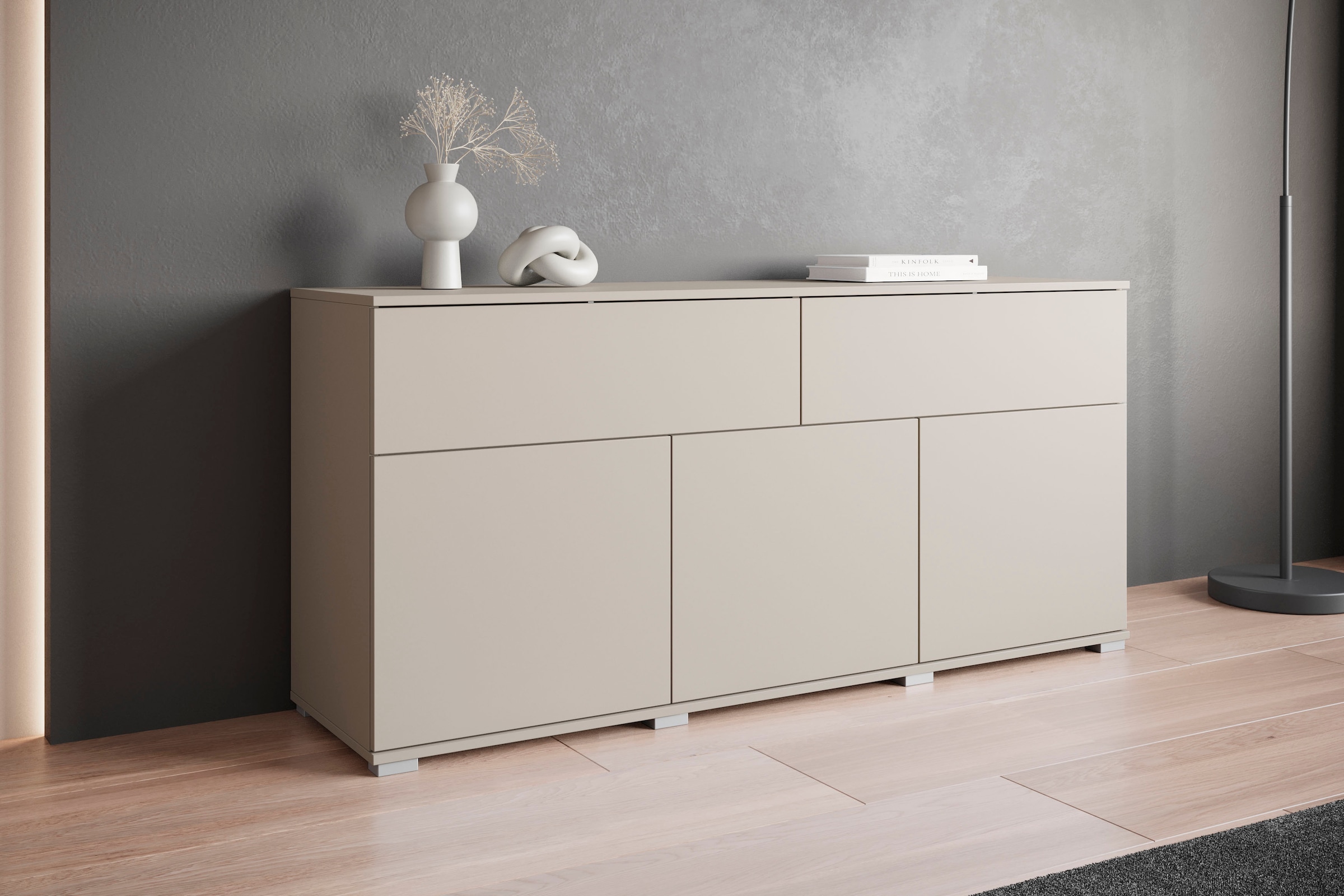 GOODproduct Buffet »Kenia, Kommode mit 3 Türen und 2 Schubladen, 150 cm breit« 1 cuis tlg. Design sans poignées avec push-to-open et étagères réglables