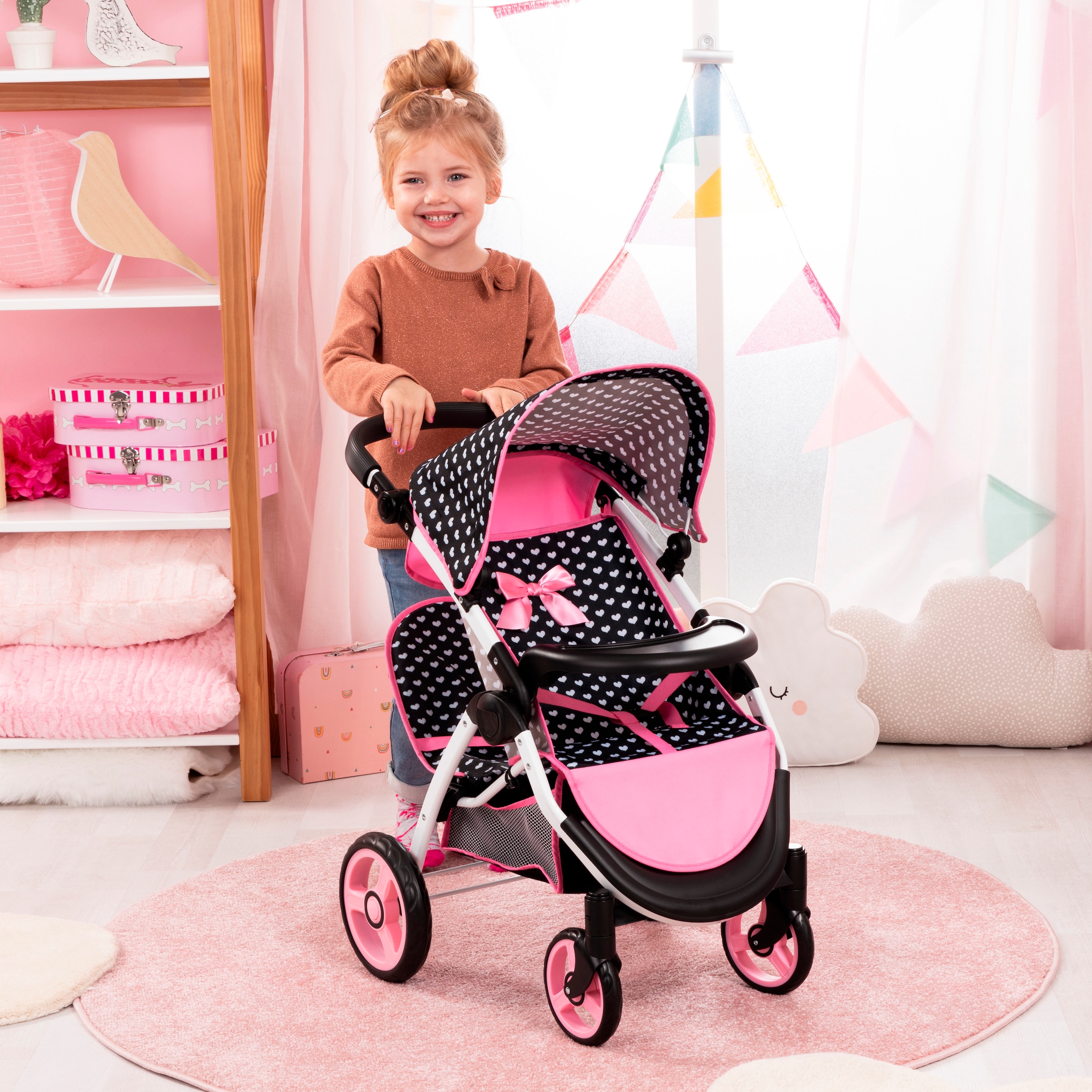 Bayer Puppen-Zwillingsbuggy »Twin Star, schwarz« mit Wickeltasche