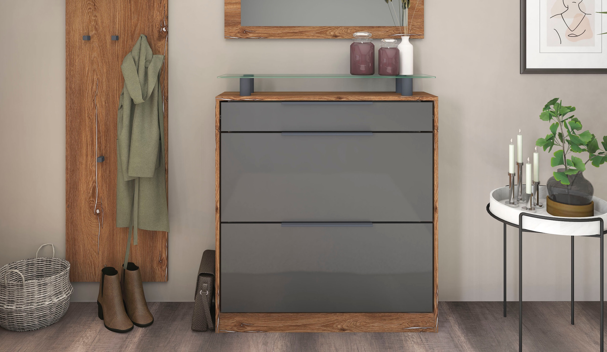 borchardt Möbel Armoire à chaussures »Tom, Hängeschrank mit Glasablage und Metallgriffen«