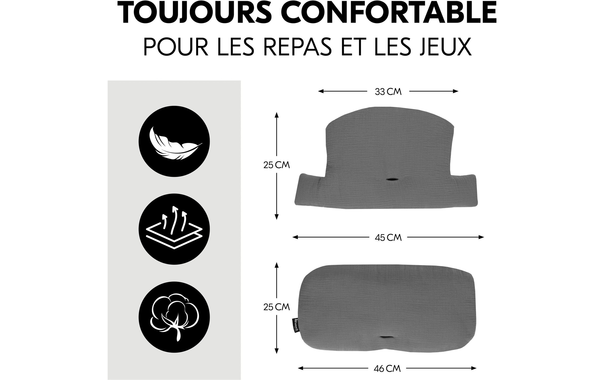 Hauck Housse de siège pour enfant »Highchair Pad Select Muslin, dark Grey« pour les chaises hautes en bois hauck Alpha+, Beta+ et Arketa