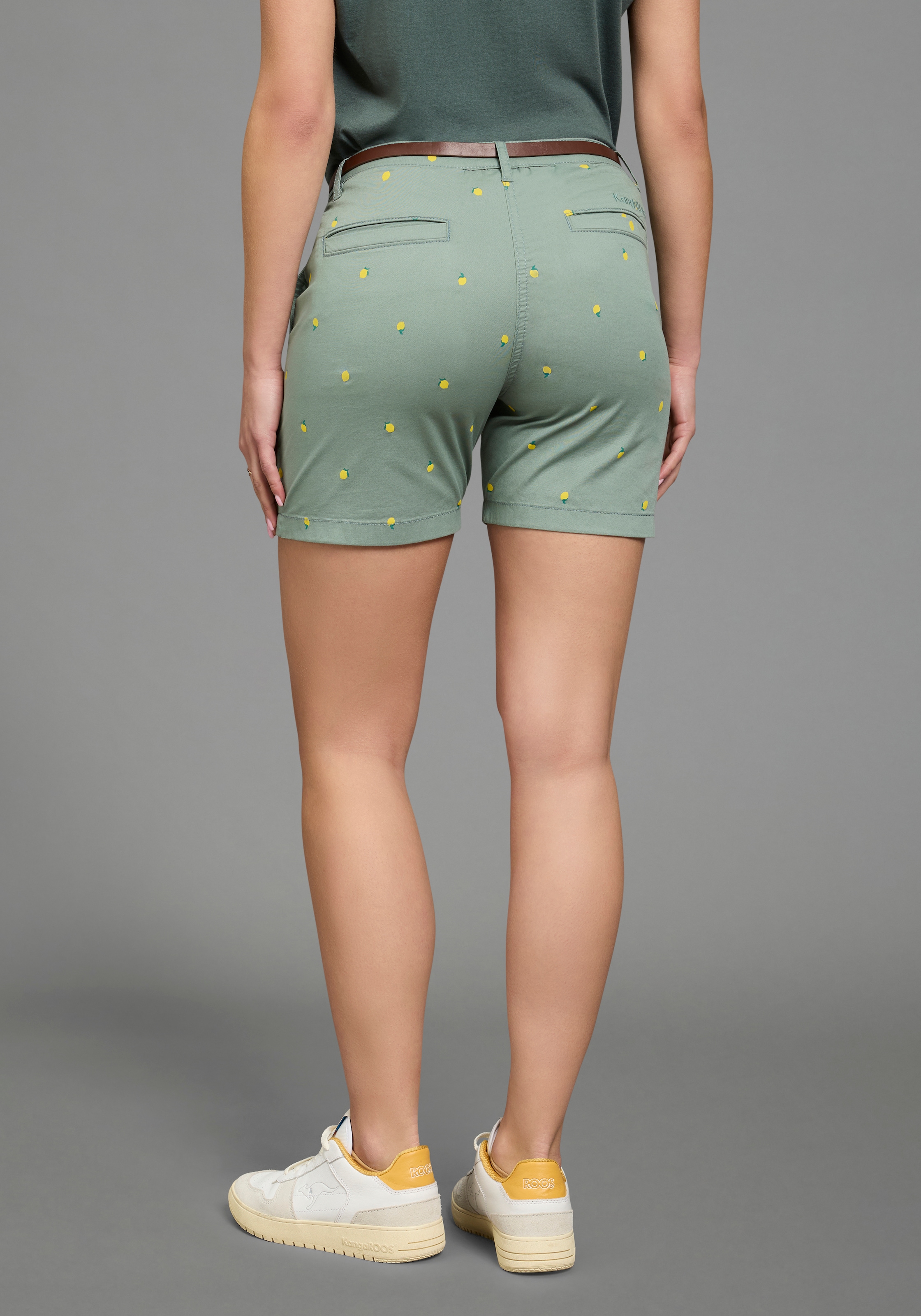 KangaROOS Chinoshorts  mit Zitronen, kurze Hose mit geradem Bein, inklusive Gürtel