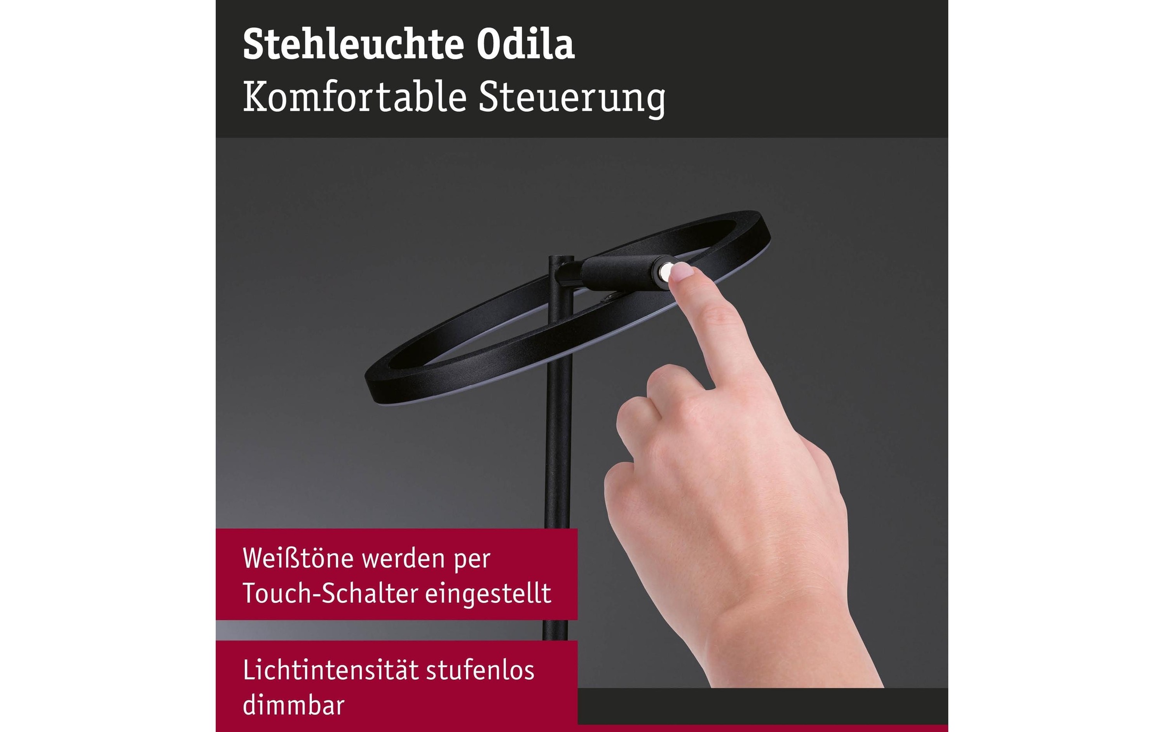 Paulmann Lampadaire à LED »Stehleuchte Odila, Schwarz matt« Module LED blanc chaud - blanc froid
