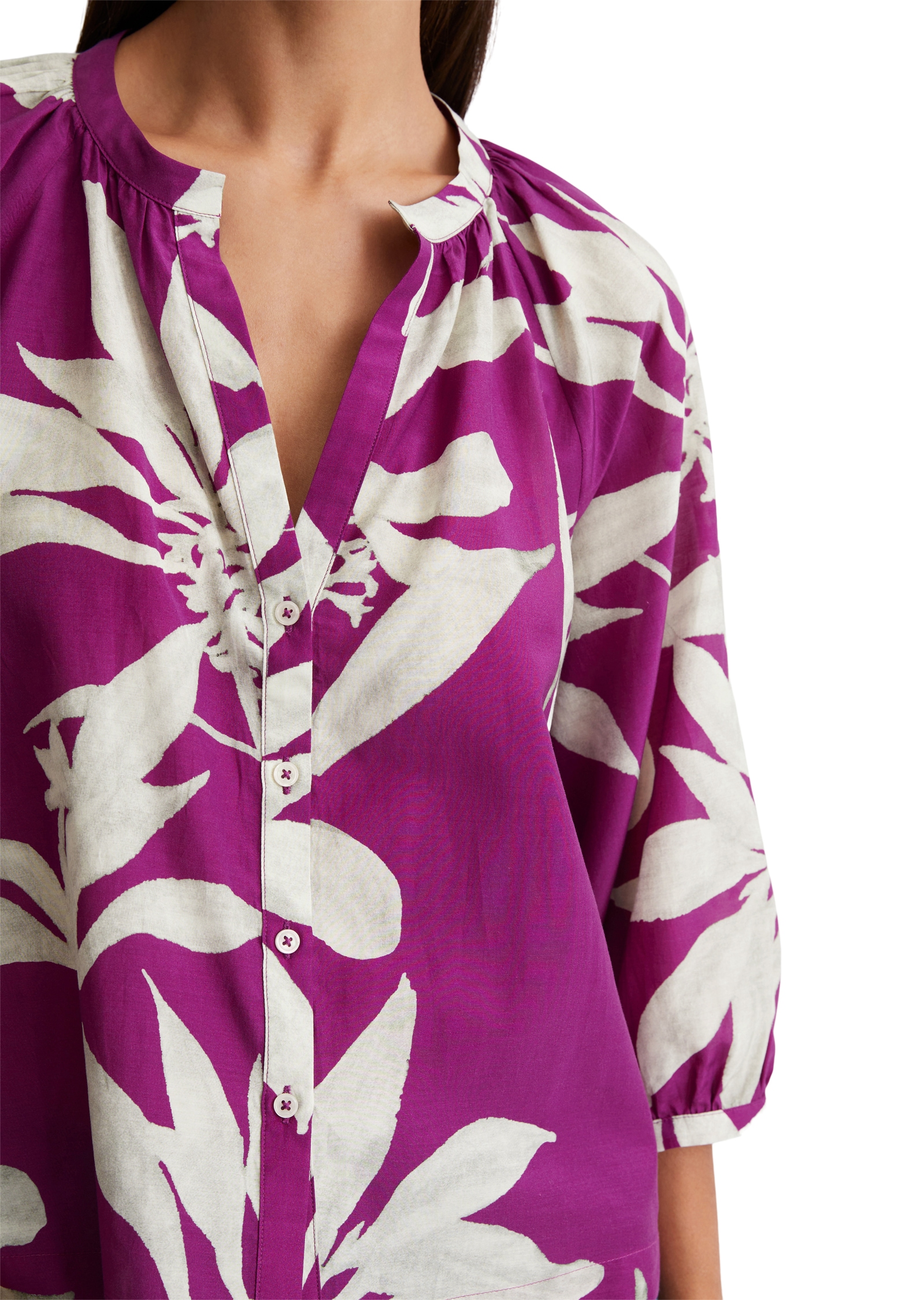 Marc O'Polo Druckbluse V-Ausschnitt und Raffung, Print