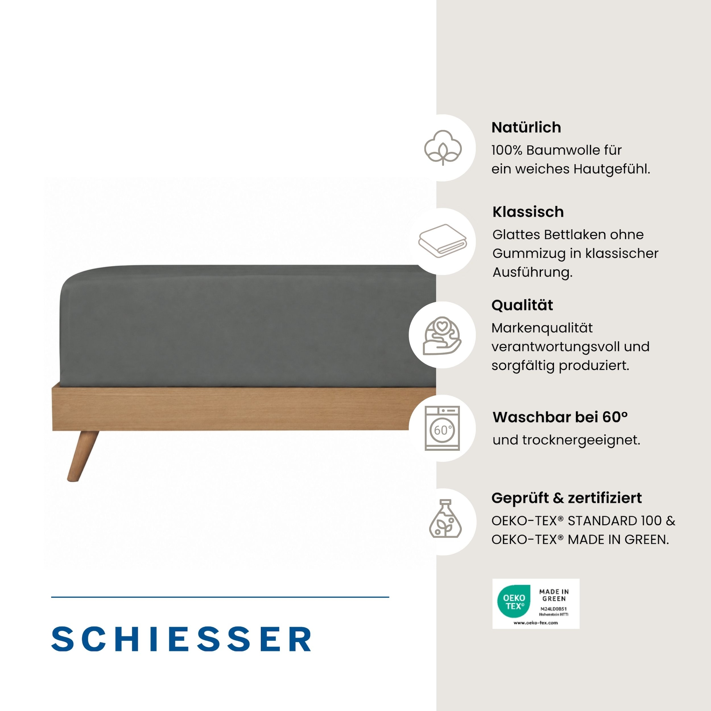 Schiesser Bettlaken »Smoothy aus glatter Baumwolle in klassischer, hotelinspirierter Optik« Oeko-Tex® zertifiziert