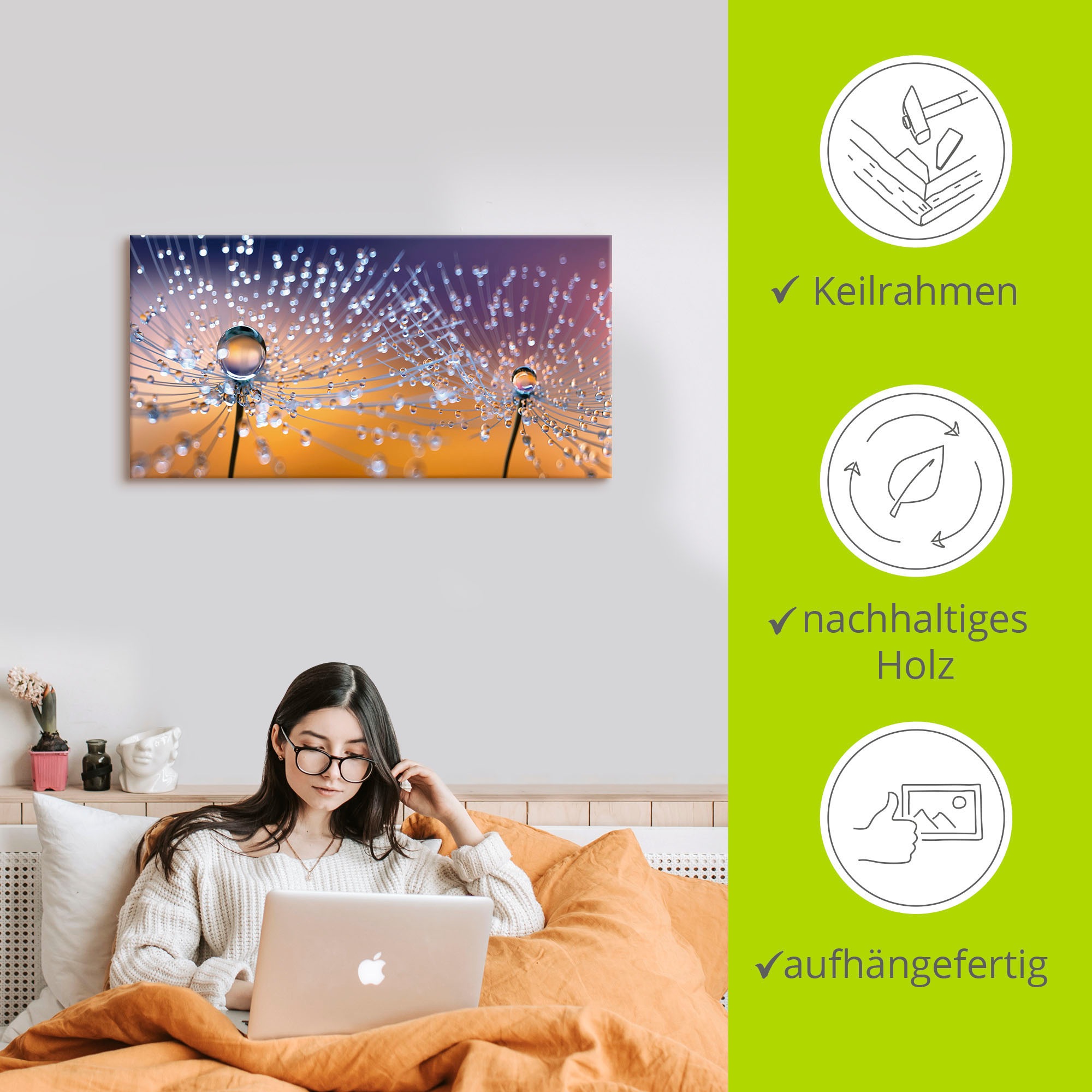 Artland Tableau sur toile »Pusteblumen Tautropfen« 1 cuis tlg. als Alubild, Outdoorbild, Leinwandbild, Poster, Wandaufkleber