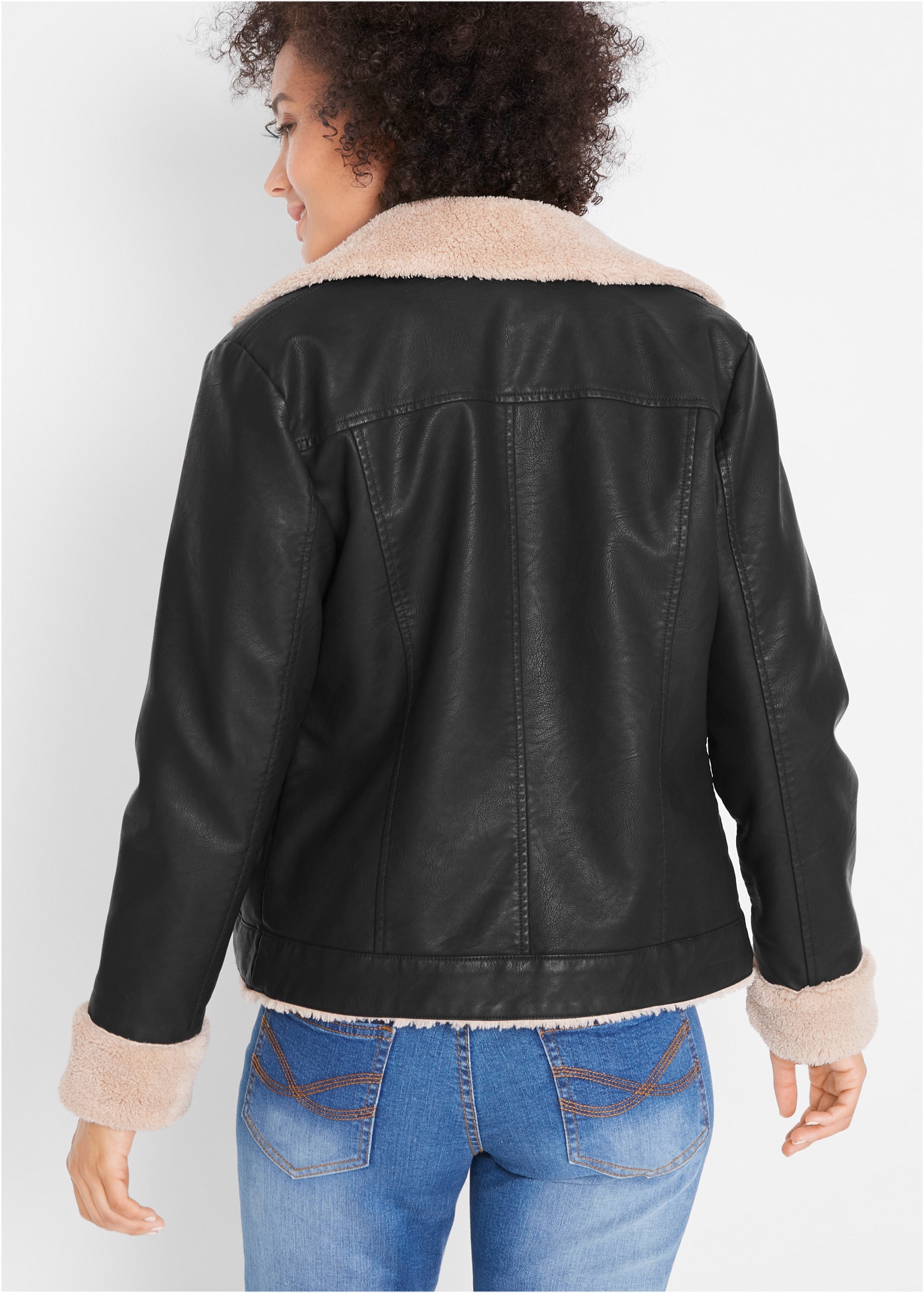 bonprix Veste en imitation cuir »Lederimitat-Jacke, gefüttert« im modernen Bikerstil, mit Teddyfell, mit Reissverschluss
