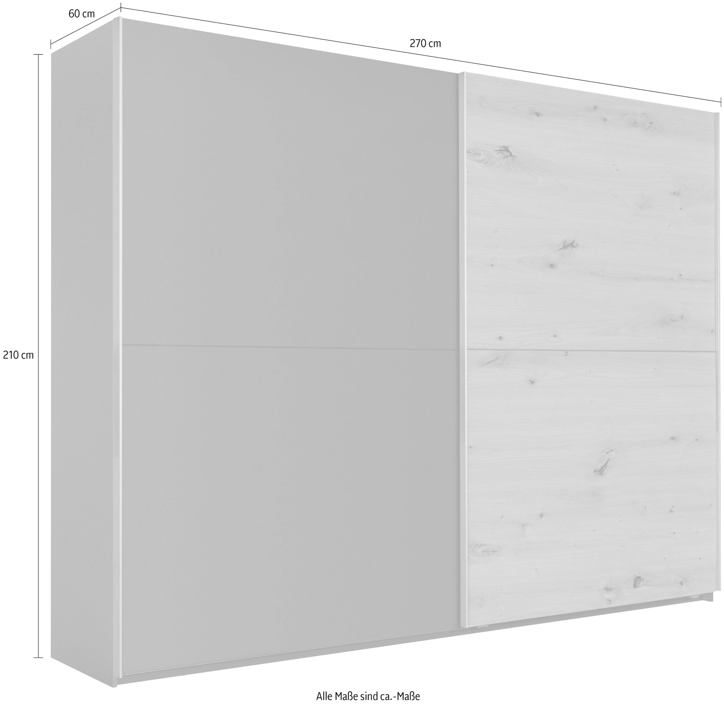 Schlafkontor Schwebetürenschrank »Mesio, 2-türiger Kleiderschrank, Schiebetürenschrank mit viel Stauraum« inklusive Hoteleinteilungen aussen und Einlegeböden oben