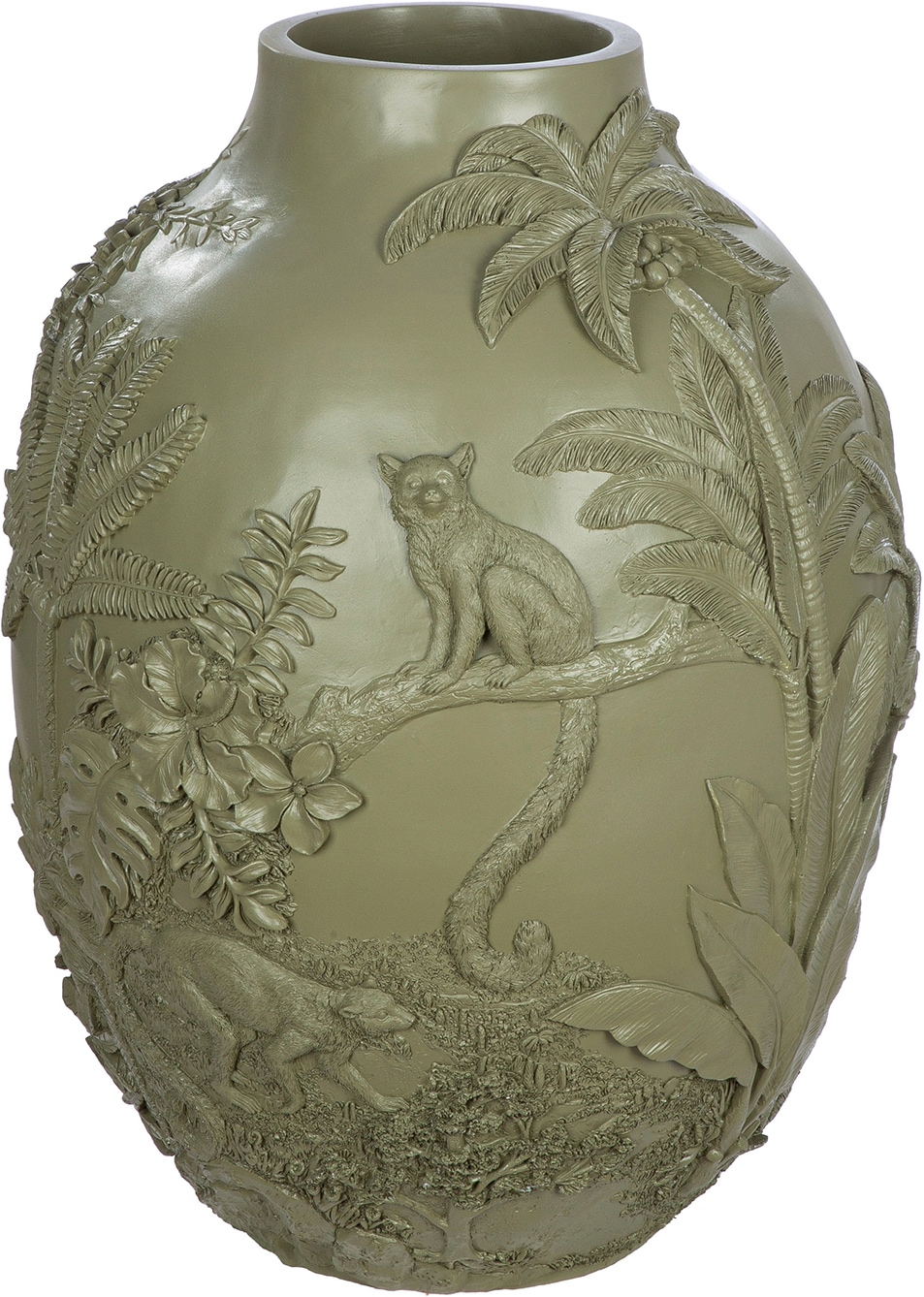 GILDE Vase de sol »Bodenvase bauchig Jungle grün H. 55,5 cm« vase de sol, motif animalier, motif végétal, exotique, style jungle