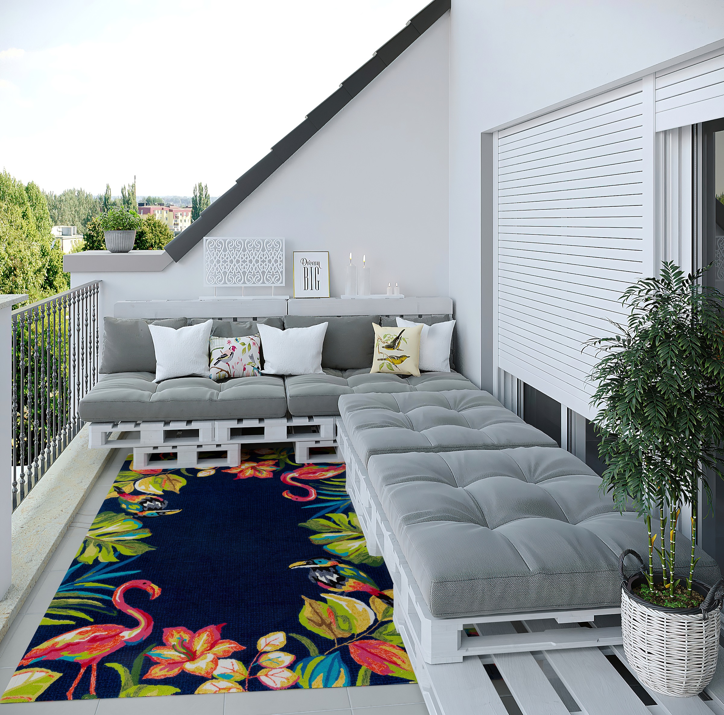 Gino Falcone Teppich »Rosetta 020 Flamingos« rechteckig 15 mm Höhe besonders weich durch Microfaser, In- und Outdoor geeignet, Wohnzimmer