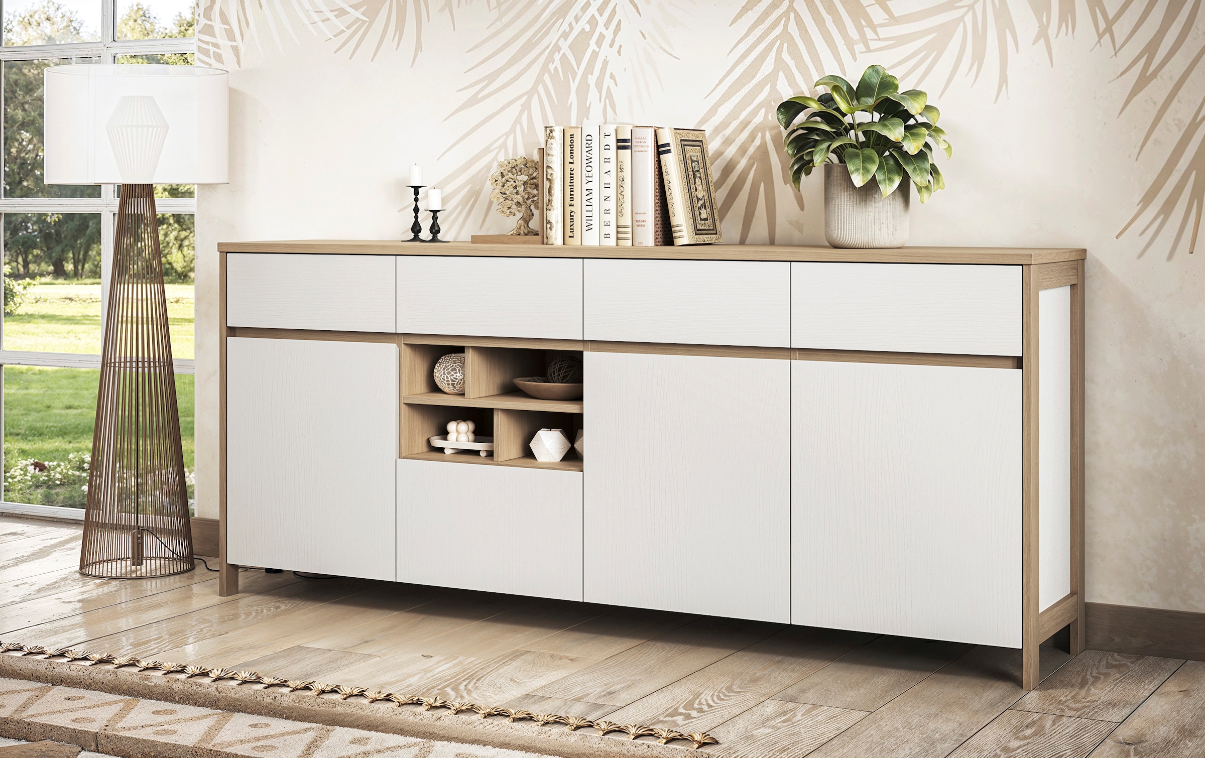 Home affaire Sideboard »Stranda, moderner Schrank, Kommode im Scandi-Style, 198 cm breit« elegante Rahmenoptik, ausreichend Stauraum, vielseitig einsetzbar