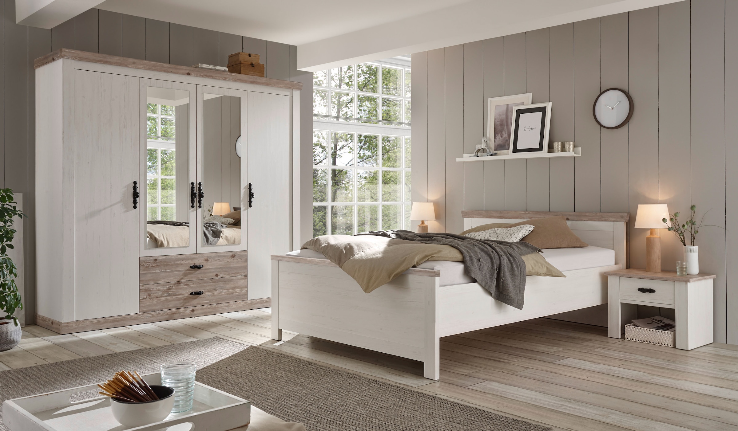 Home affaire Lit »Florenz Doppelbett Landhausstil Bettgestell (100,140 oder 180/200cm)« en matériau à base de bois certifié FSC®, en 3 largeurs