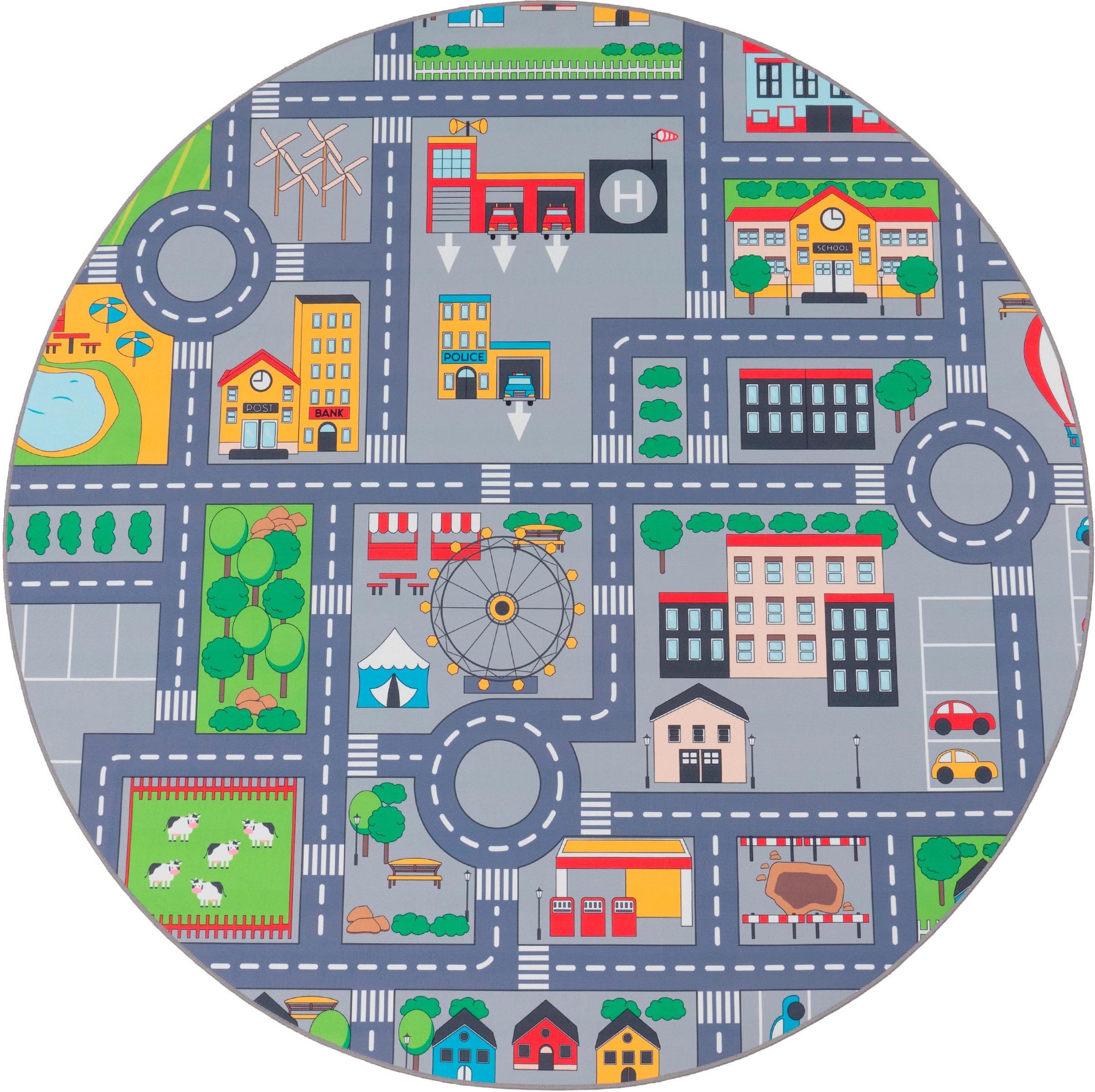 Paco Home Kinderteppich »Bino 576« rund 4 mm Höhe Kurzflor, Strassen-Spiel-Teppich, Kinderzimmer