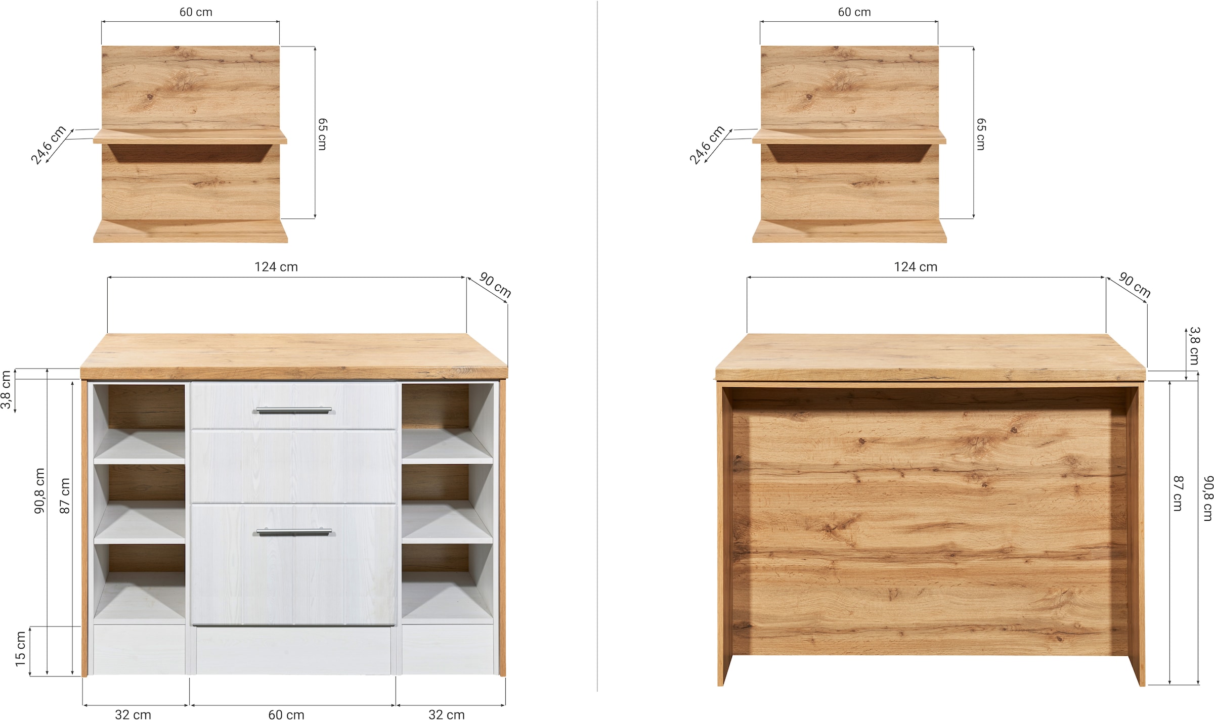 RESPEKTA Ilot de cuisine »Anton« Largeur 124 cm, avec Soft-Close