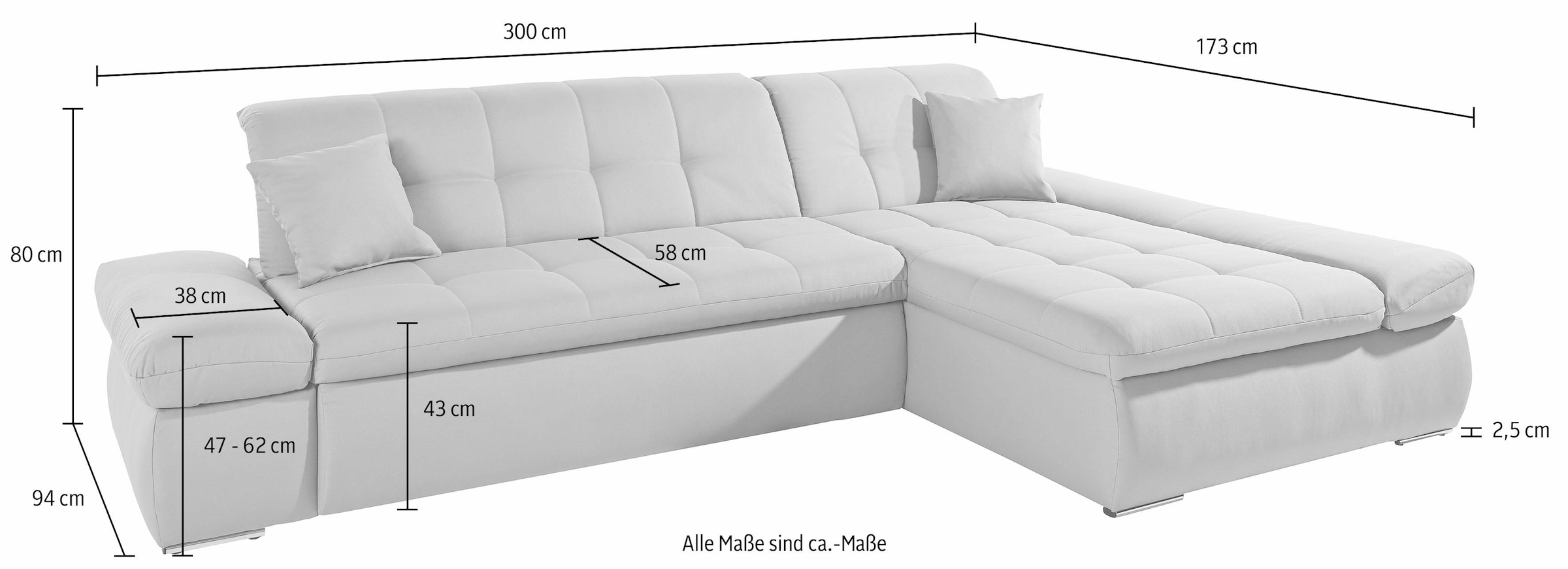Home affaire Canapé d'angle »ESRA, zeitlos und elegant. Breite 300cm, L-Form« wahlweise mit Armlehn- und Bettfunktion