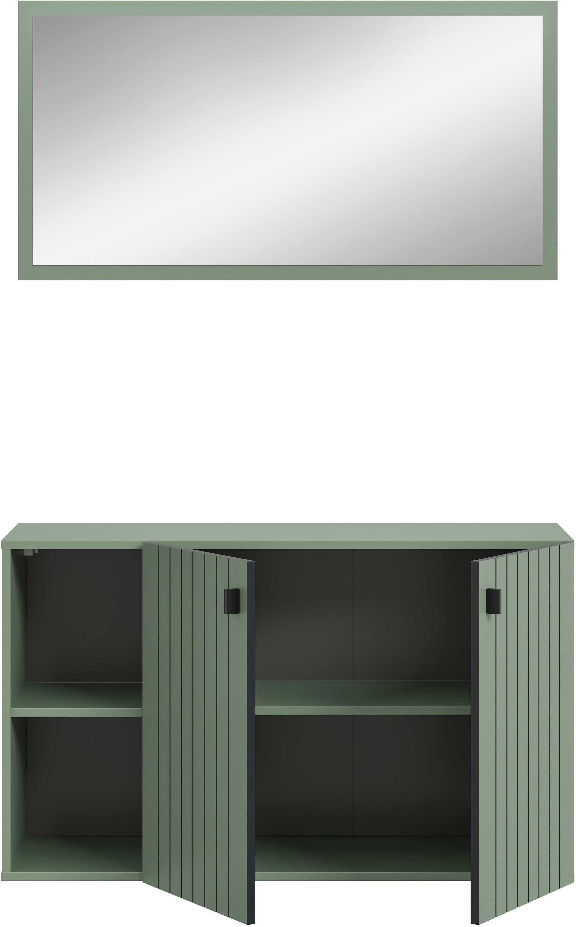 Home affaire Ensemble de vestiaires »TATIO, 2-tlg. Garderobenkombination, Breite: 106 cm, Rillenfräsung« Ensemble, Set composé de : 1 miroir, 1 commode à chaussures, 2 cuis tlg.