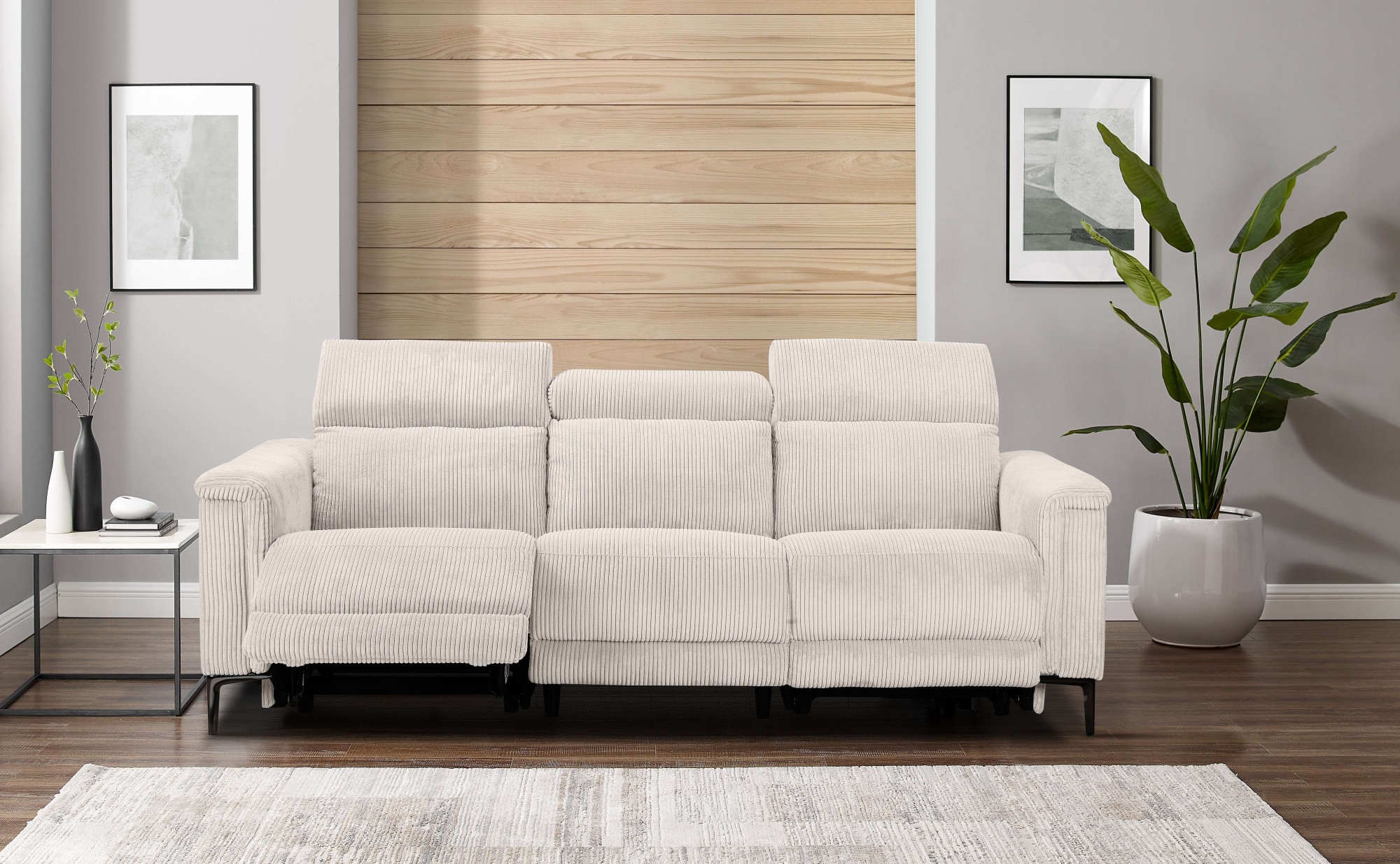 Home affaire 3-places »LUND Cord, B. 222cm, manuelle/elektrische Relaxfunktion in 2 Sitzen,« USB-C, Kopfteilverstellung, Breite 222 cm