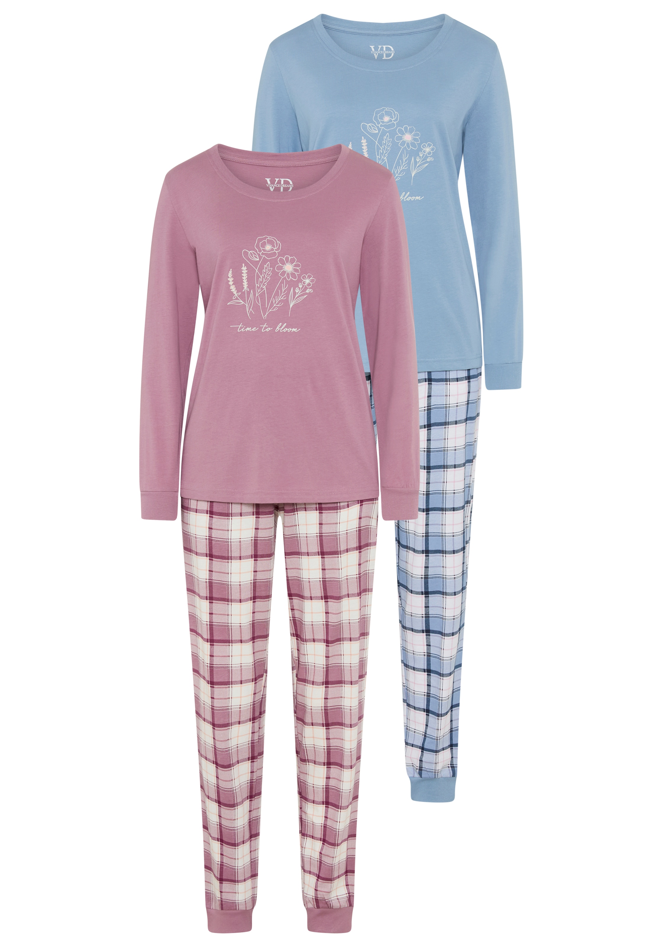 Vivance Dreams Pyjama Set, 2 Stück,  Elastische Rippbündchen